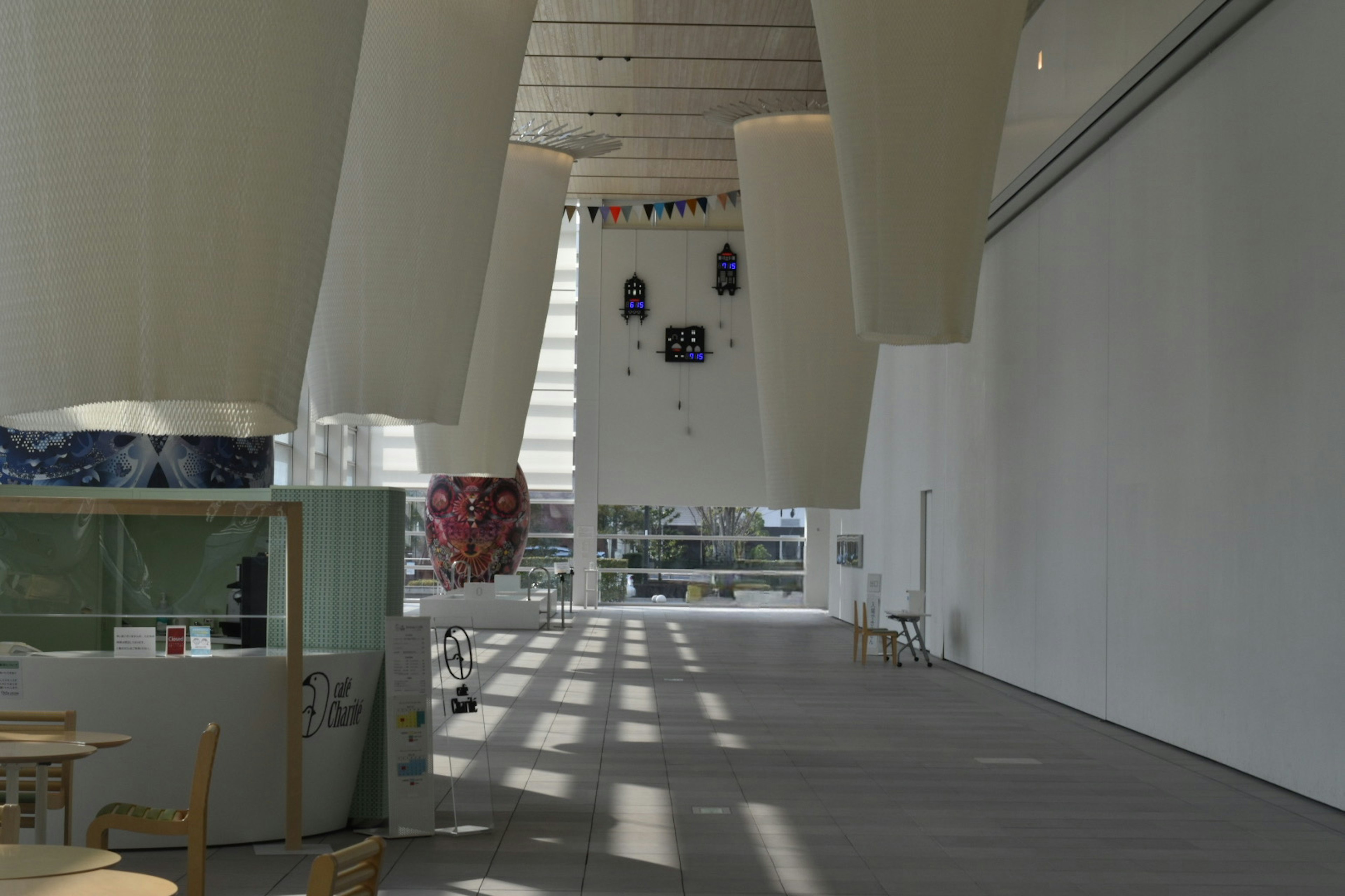 Interior of a modern art museum showcasing spacious design and unique ceiling features