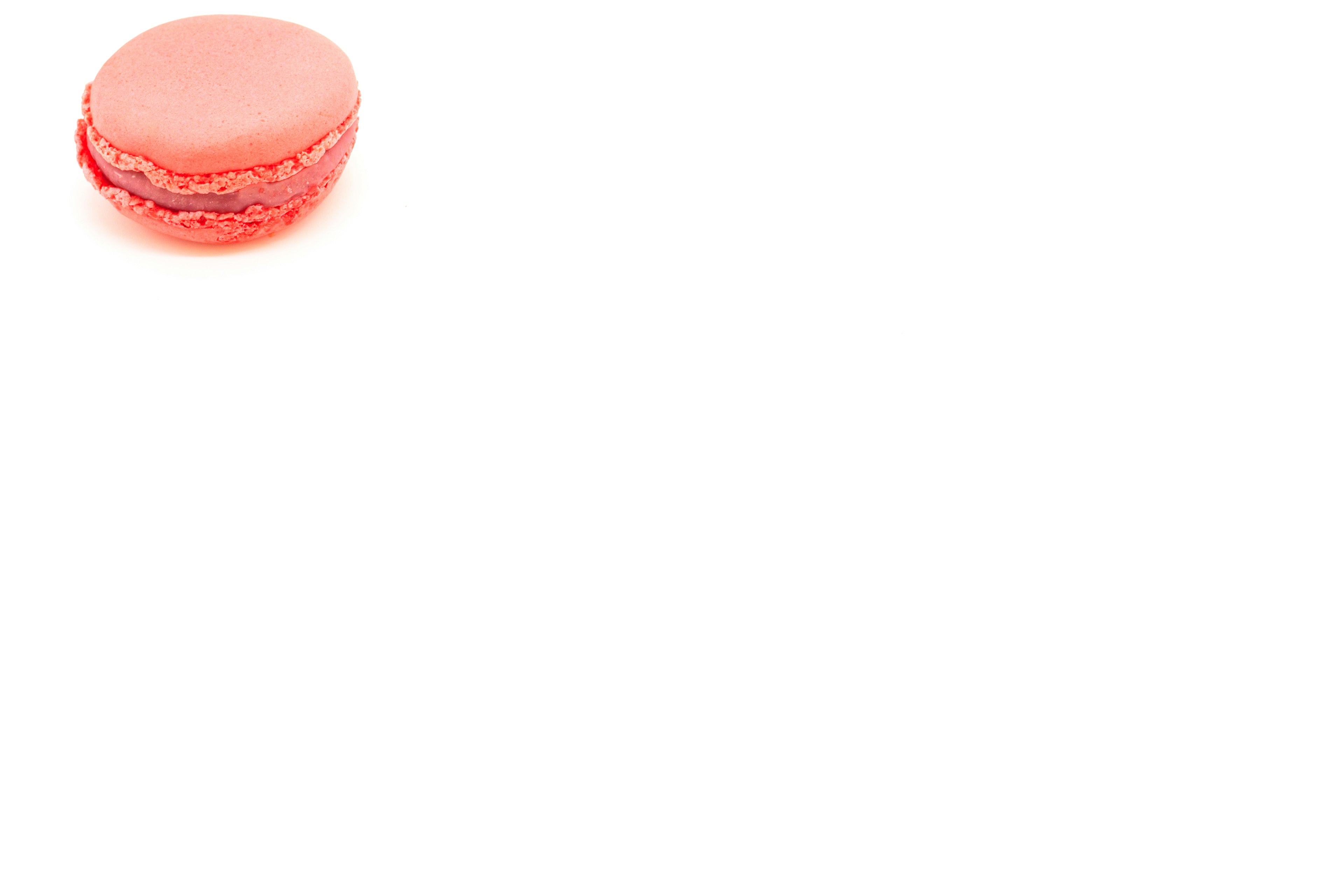 Un macaron rosso vivace su uno sfondo bianco