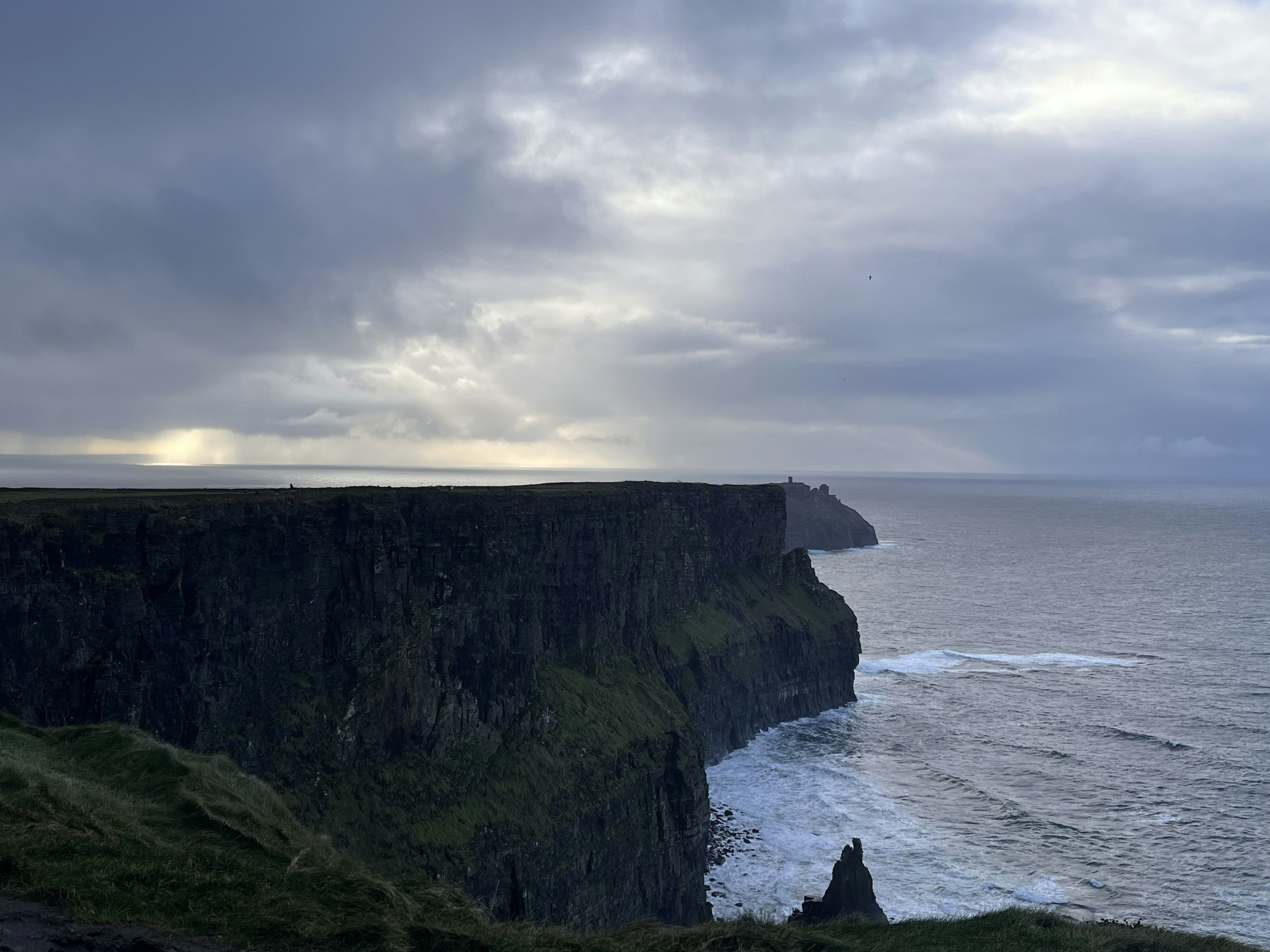 Dramatic cliffs under a moody sky overlooking the ocean