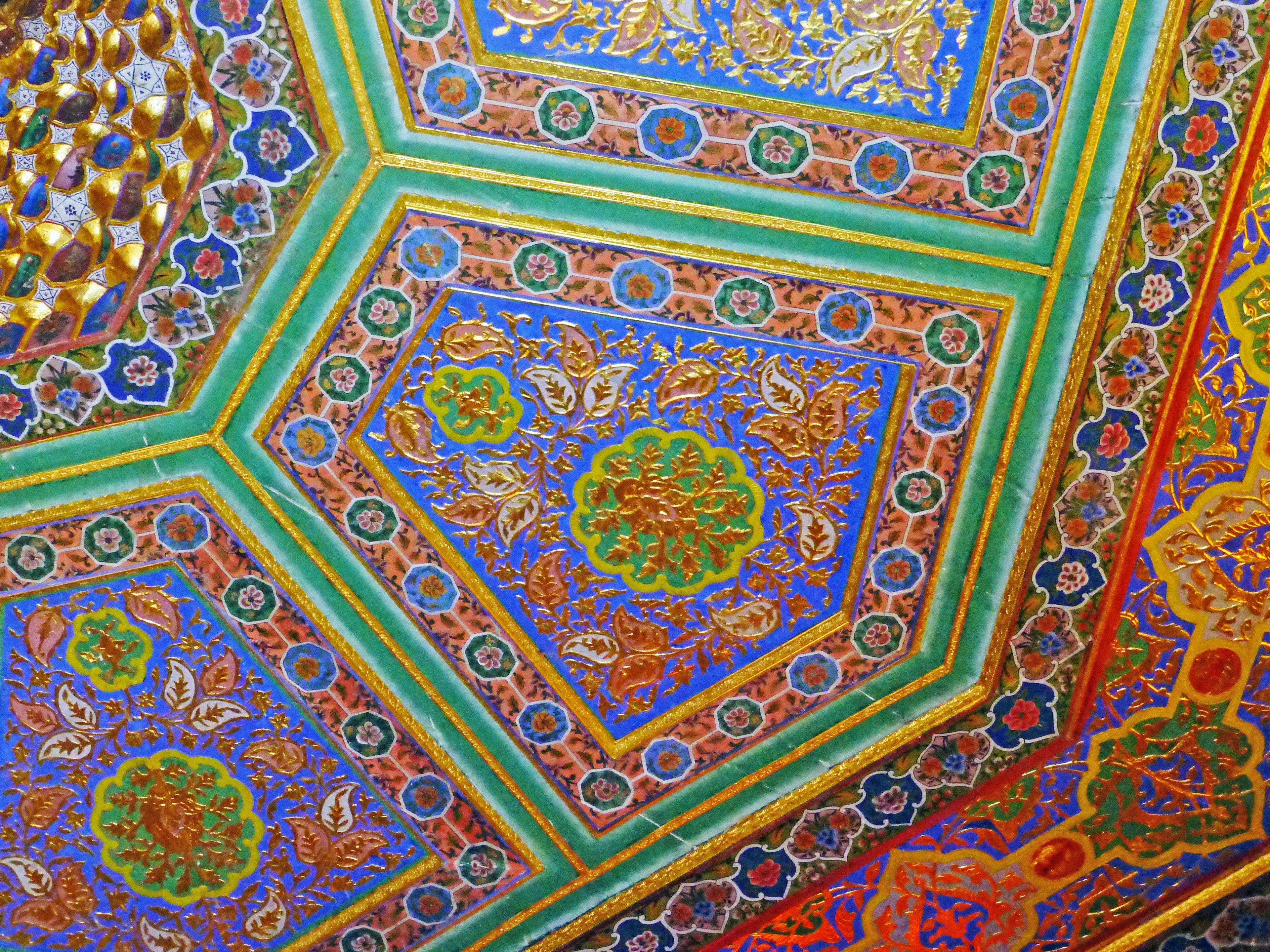 Intricate decorative ceiling with vibrant patterns and colors