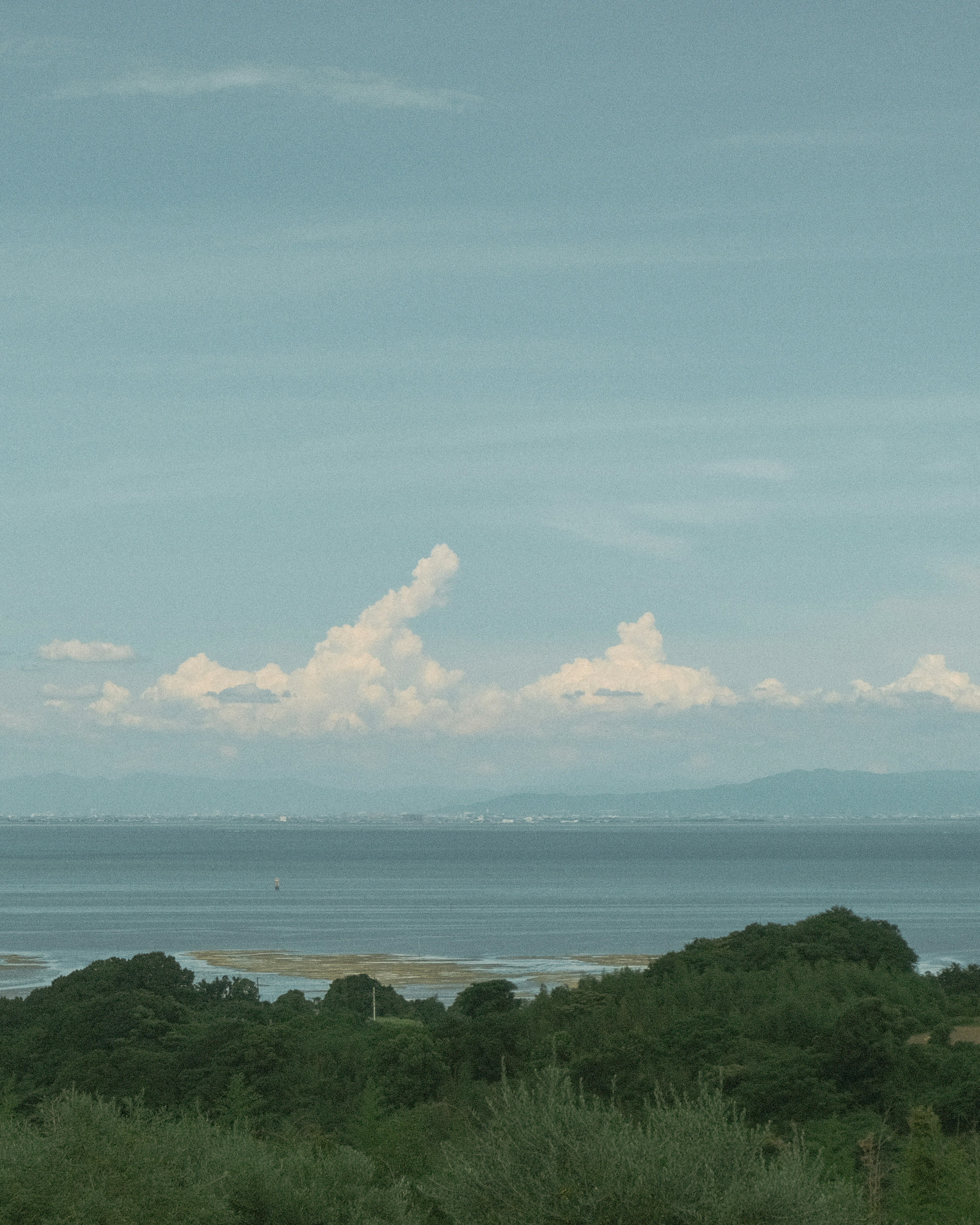 Vue scénique de l'océan avec ciel bleu et nuages blancs