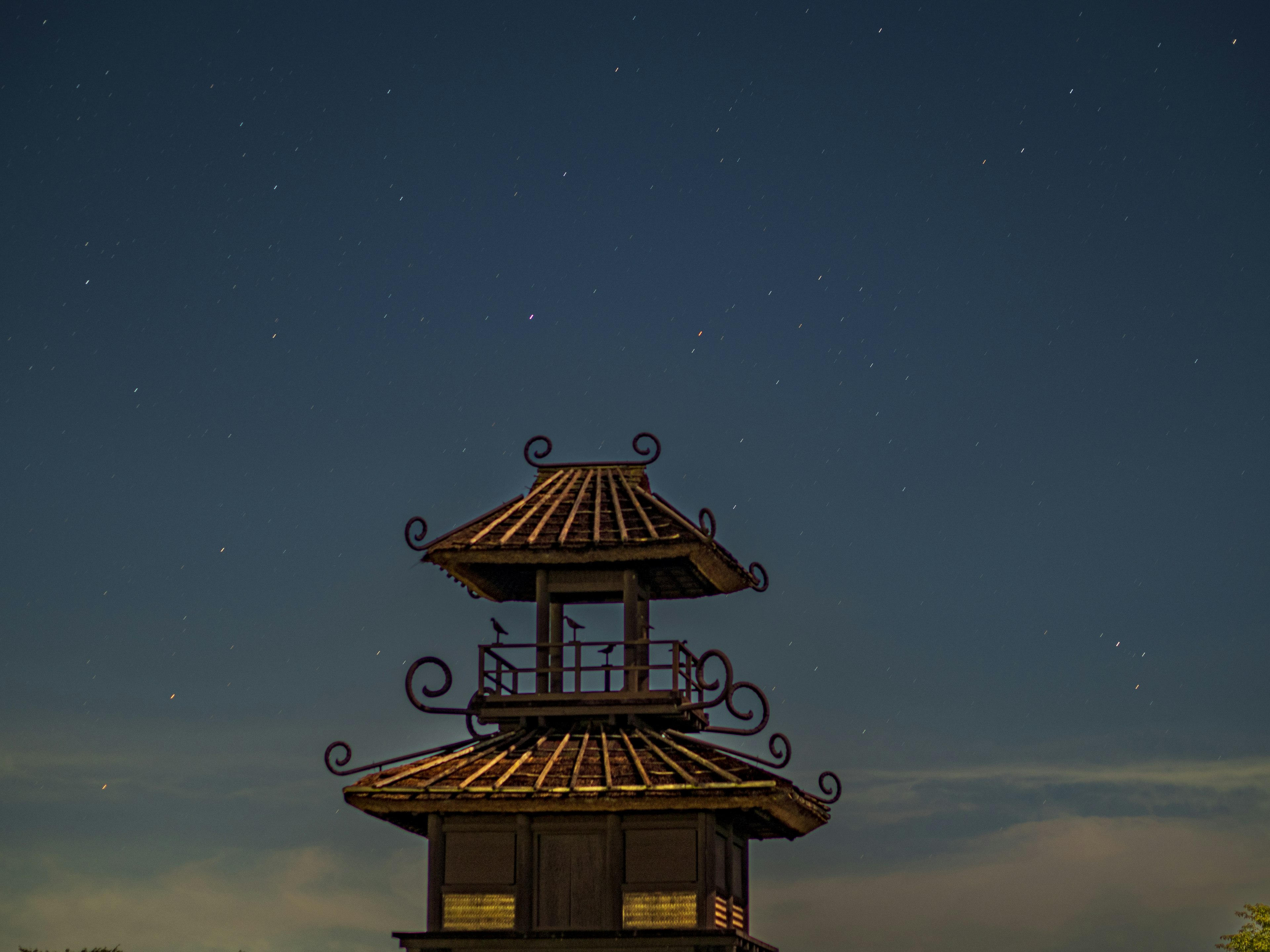 Beautiful pagoda tower against a starry night sky