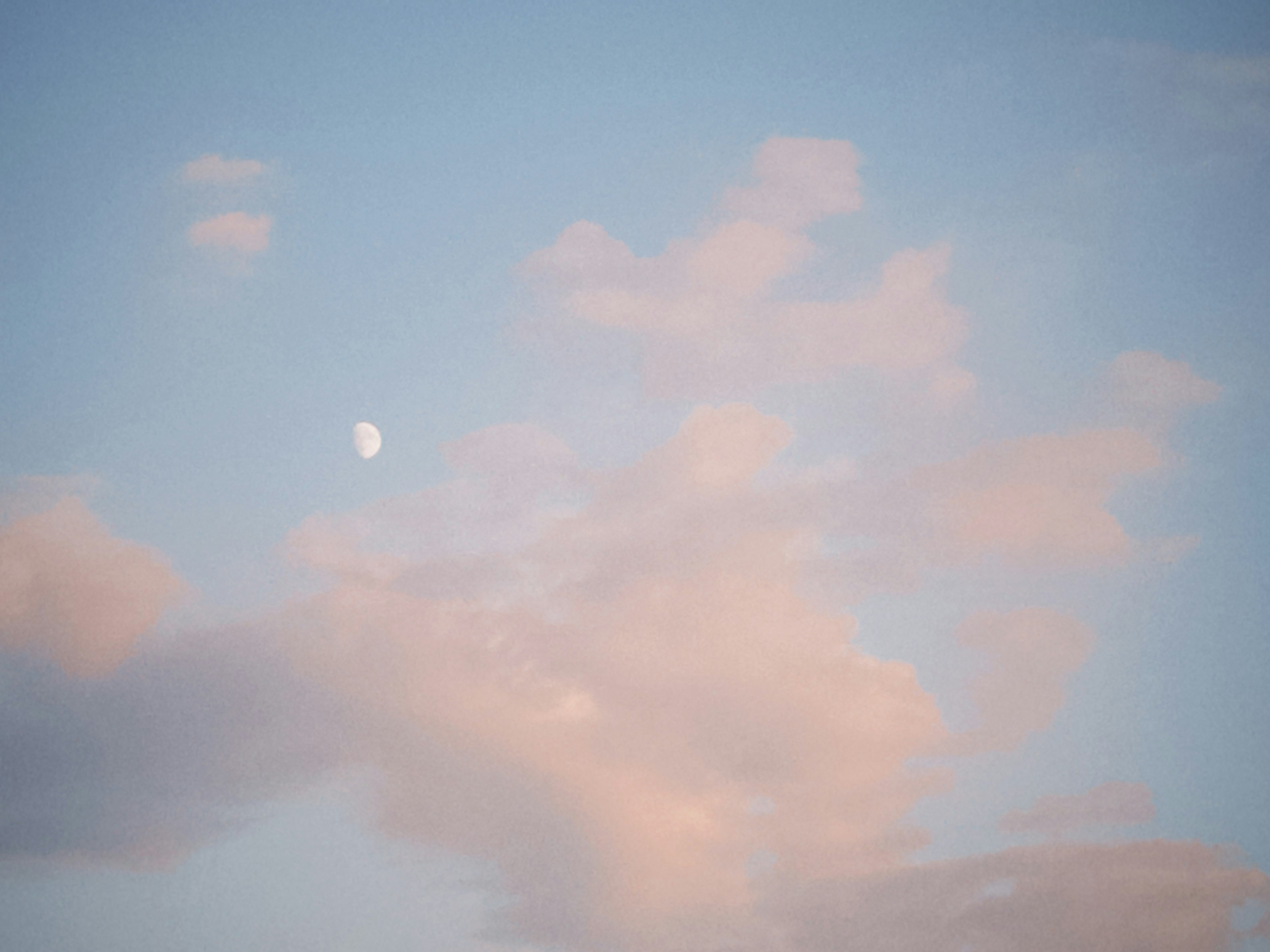 青空に浮かぶ薄い雲と月