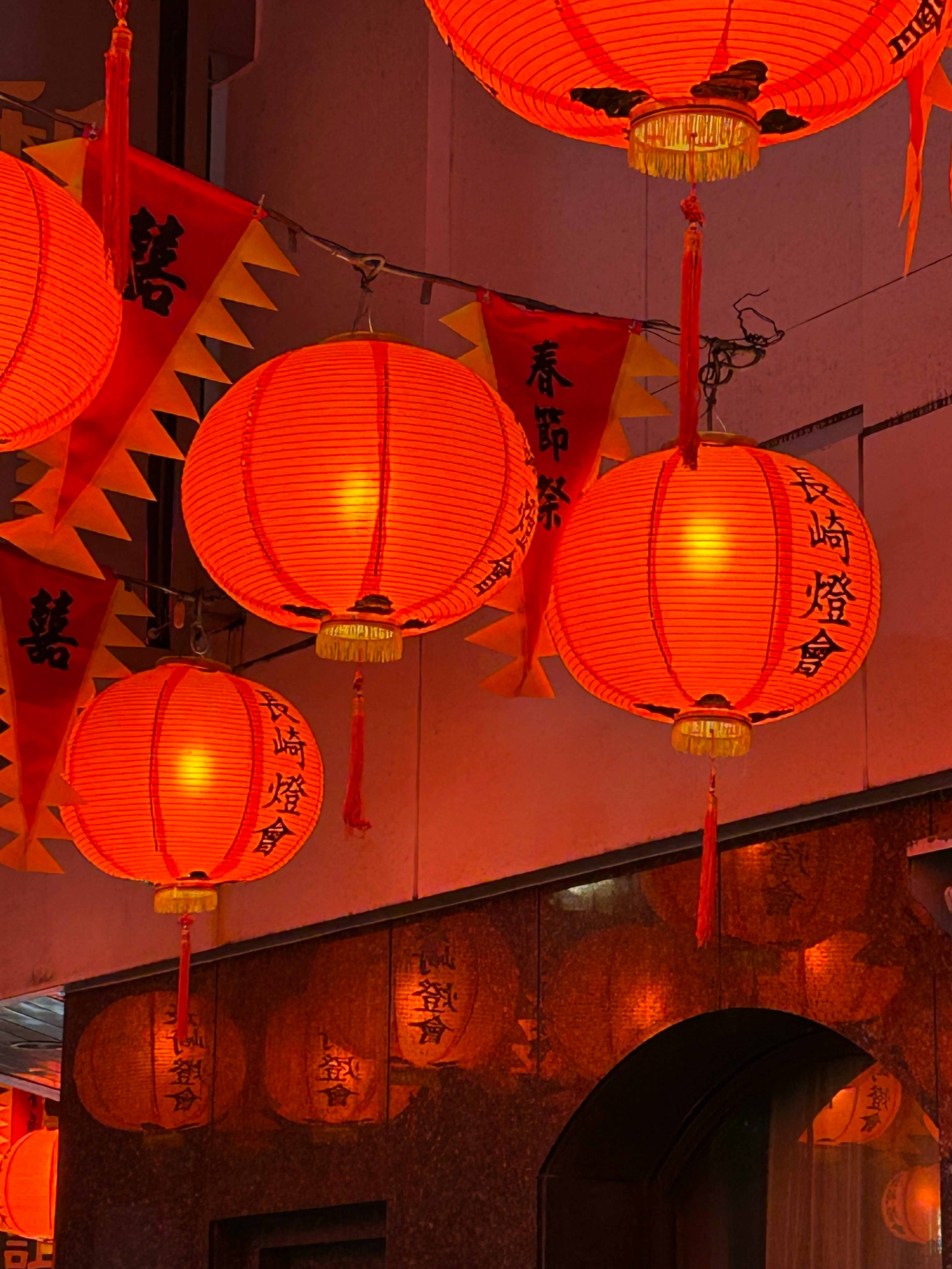 Vibrant red lanterns hanging in a festive setting