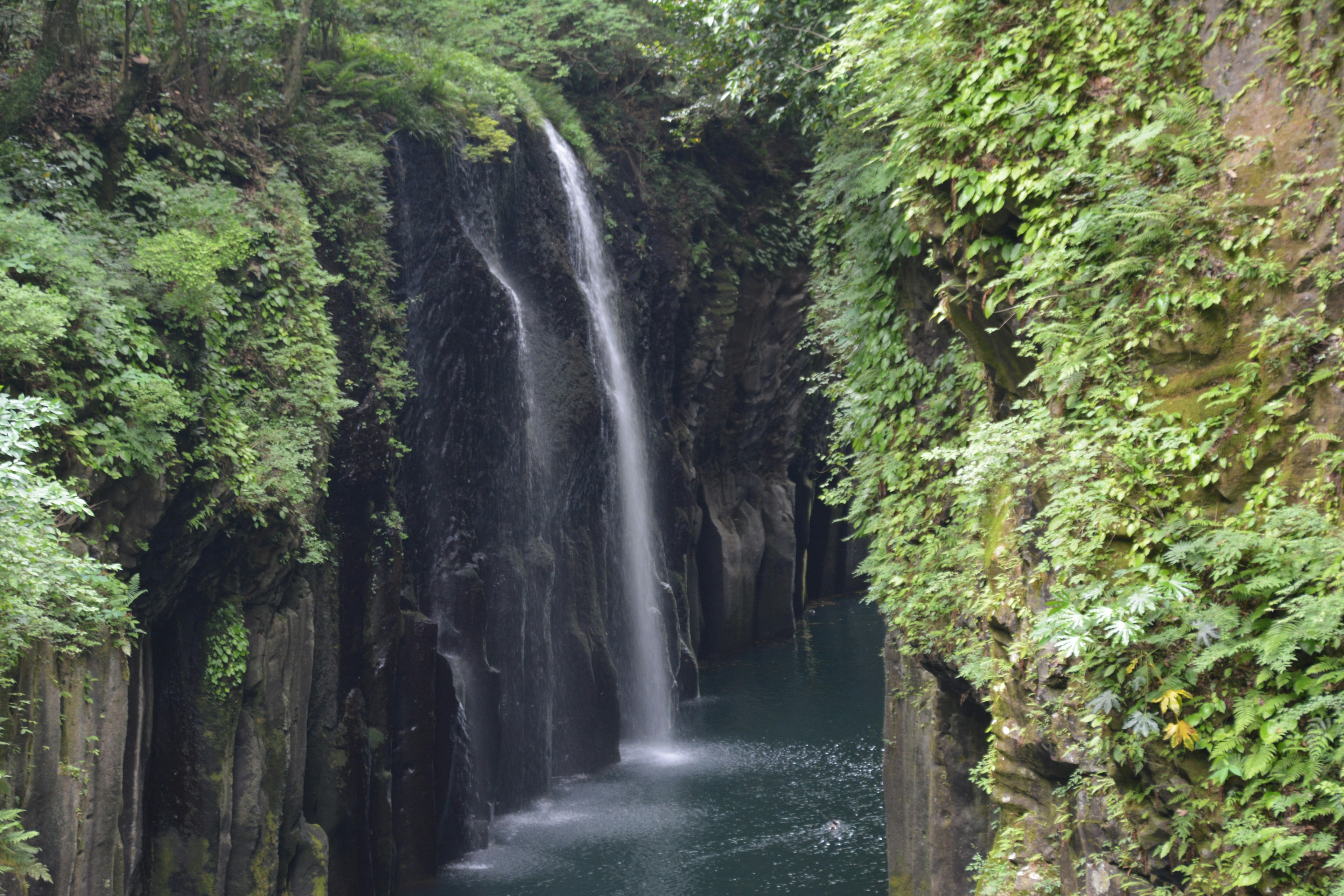 Air terjun pemandangan indah dikelilingi oleh kehijauan yang rimbun