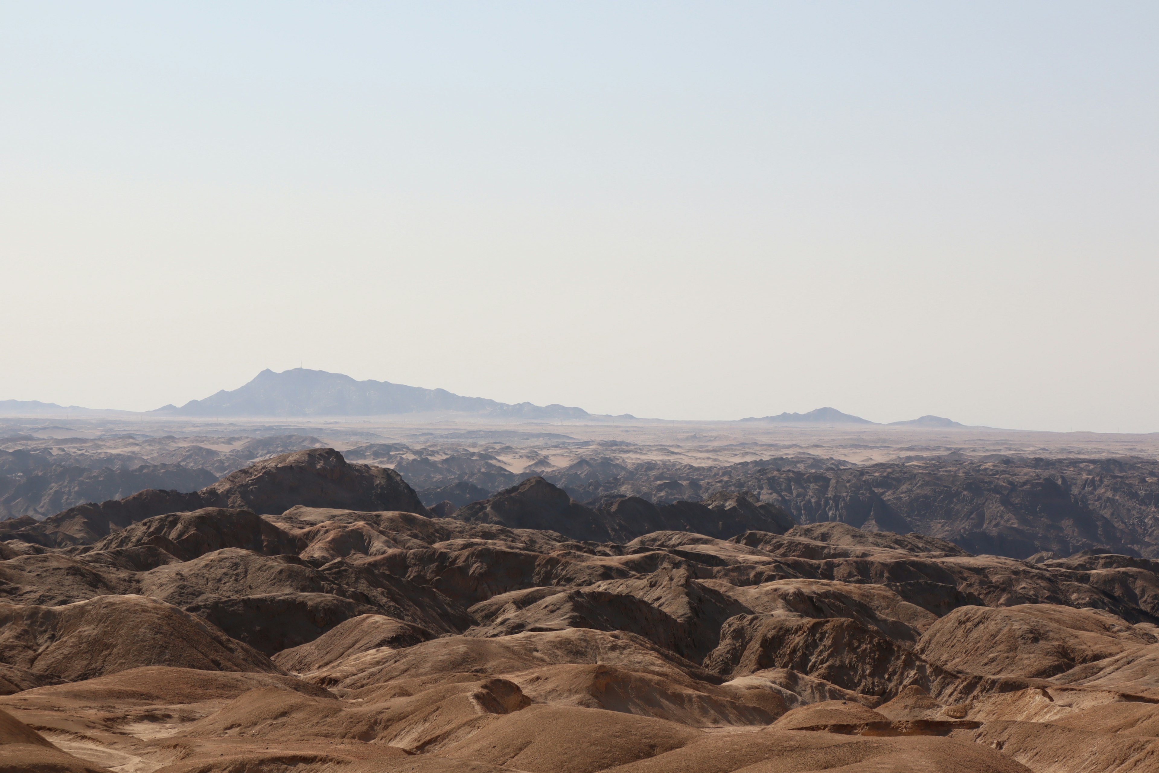 Dry desert landscape with distant mountains