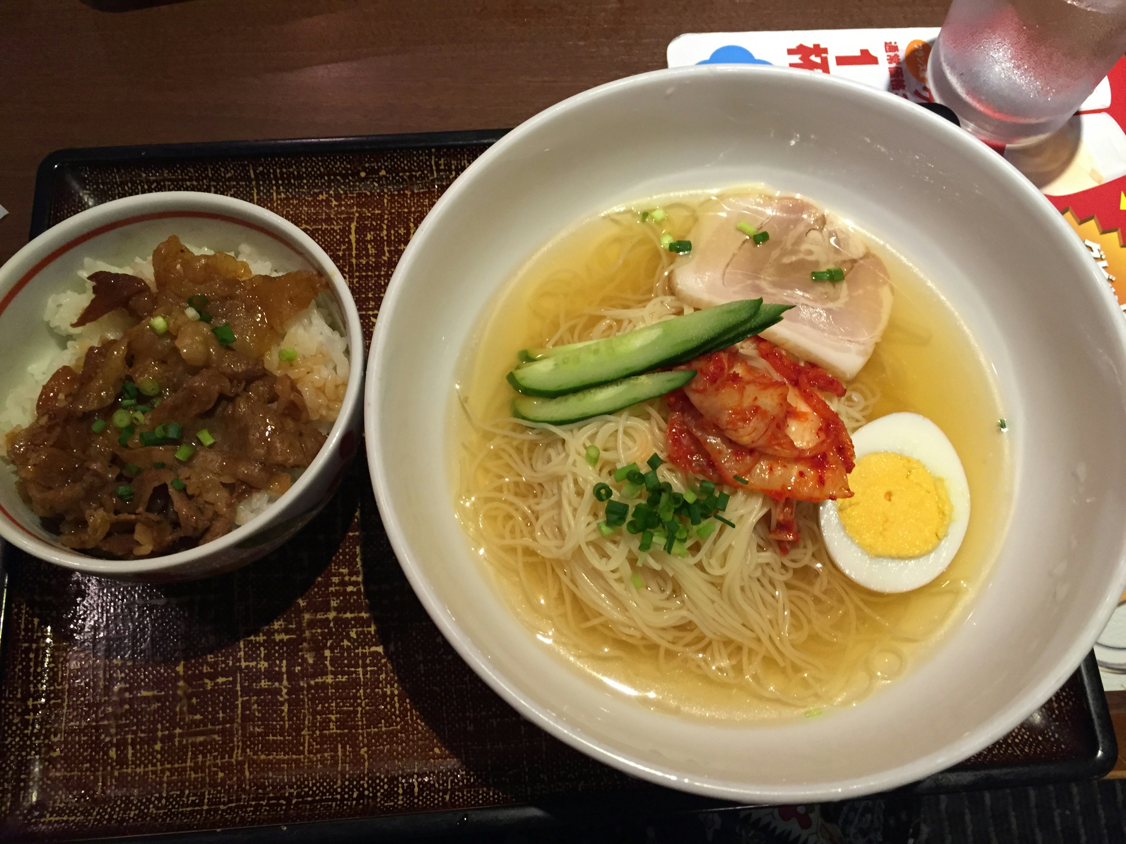 Cold soup ramen with rice bowl