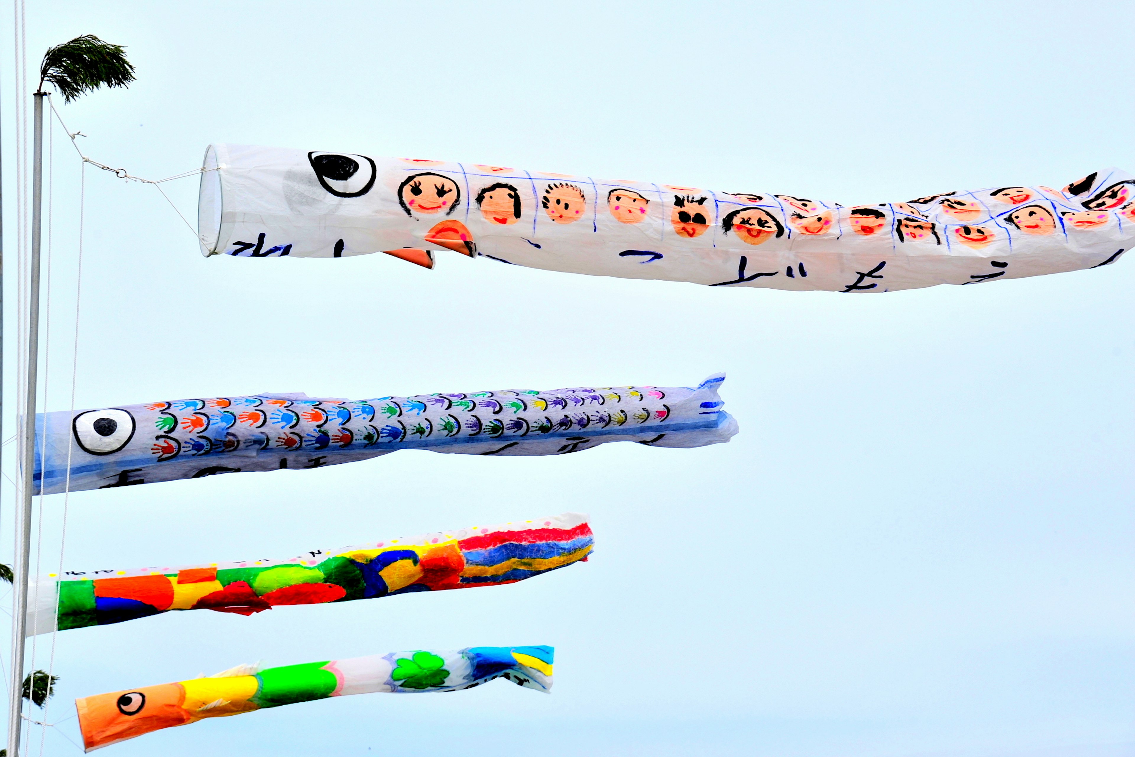 Colorful koinobori carp streamers flying in the sky