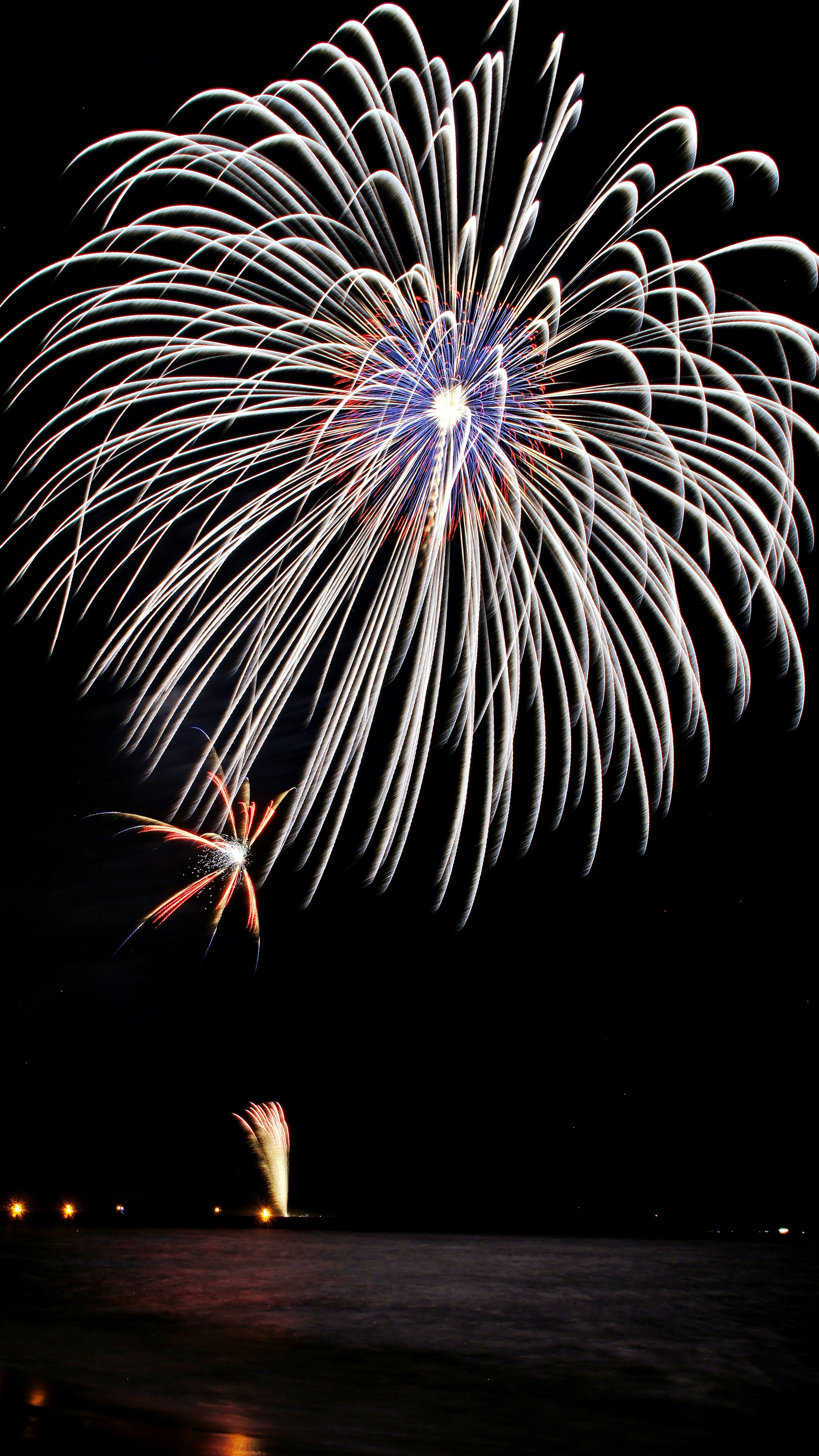 Fuochi d'artificio colorati che esplodono nel cielo notturno