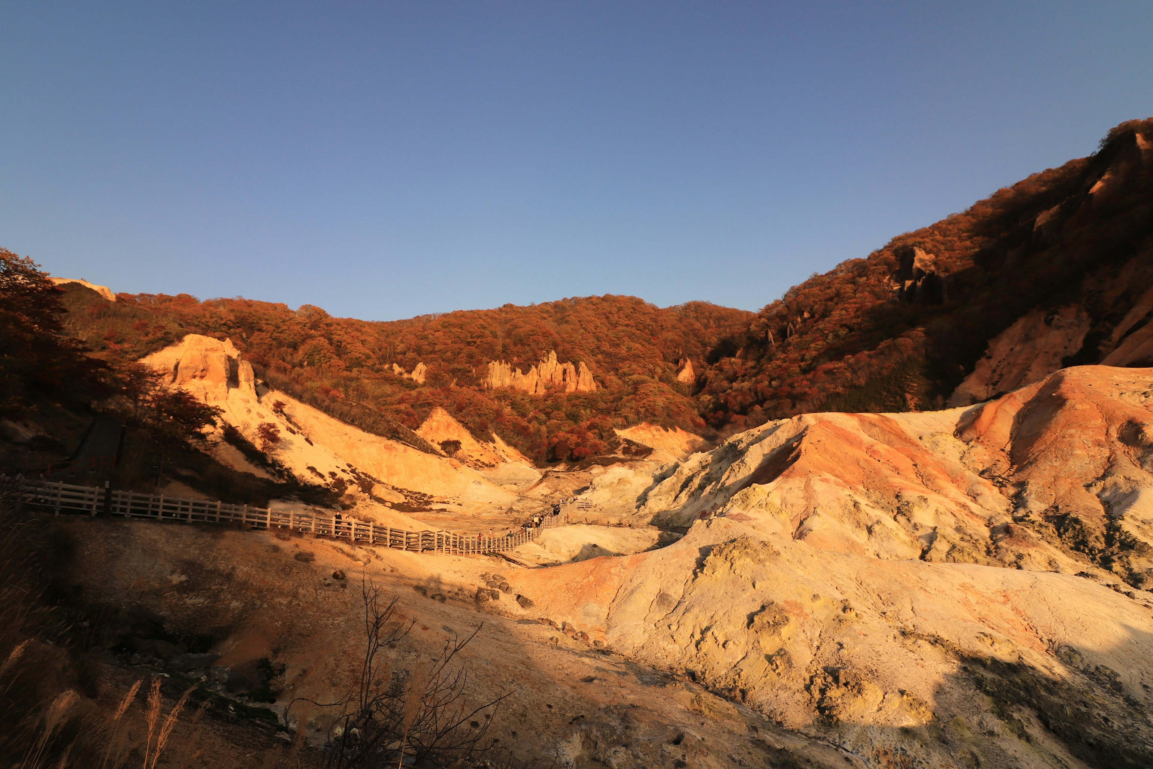 美丽的山地风景和橙色的地面