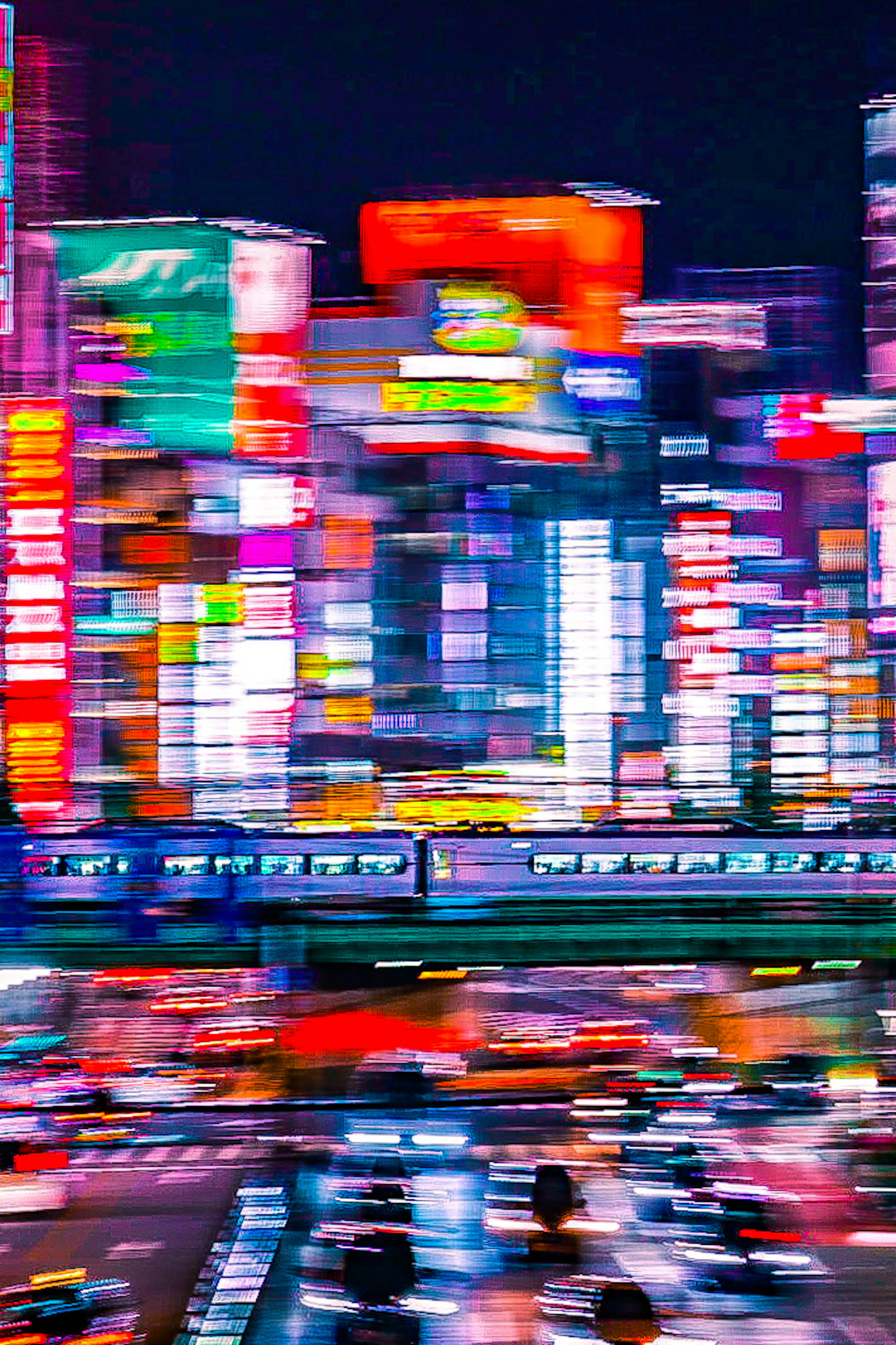 Vibrant cityscape of Tokyo at night with colorful neon signs