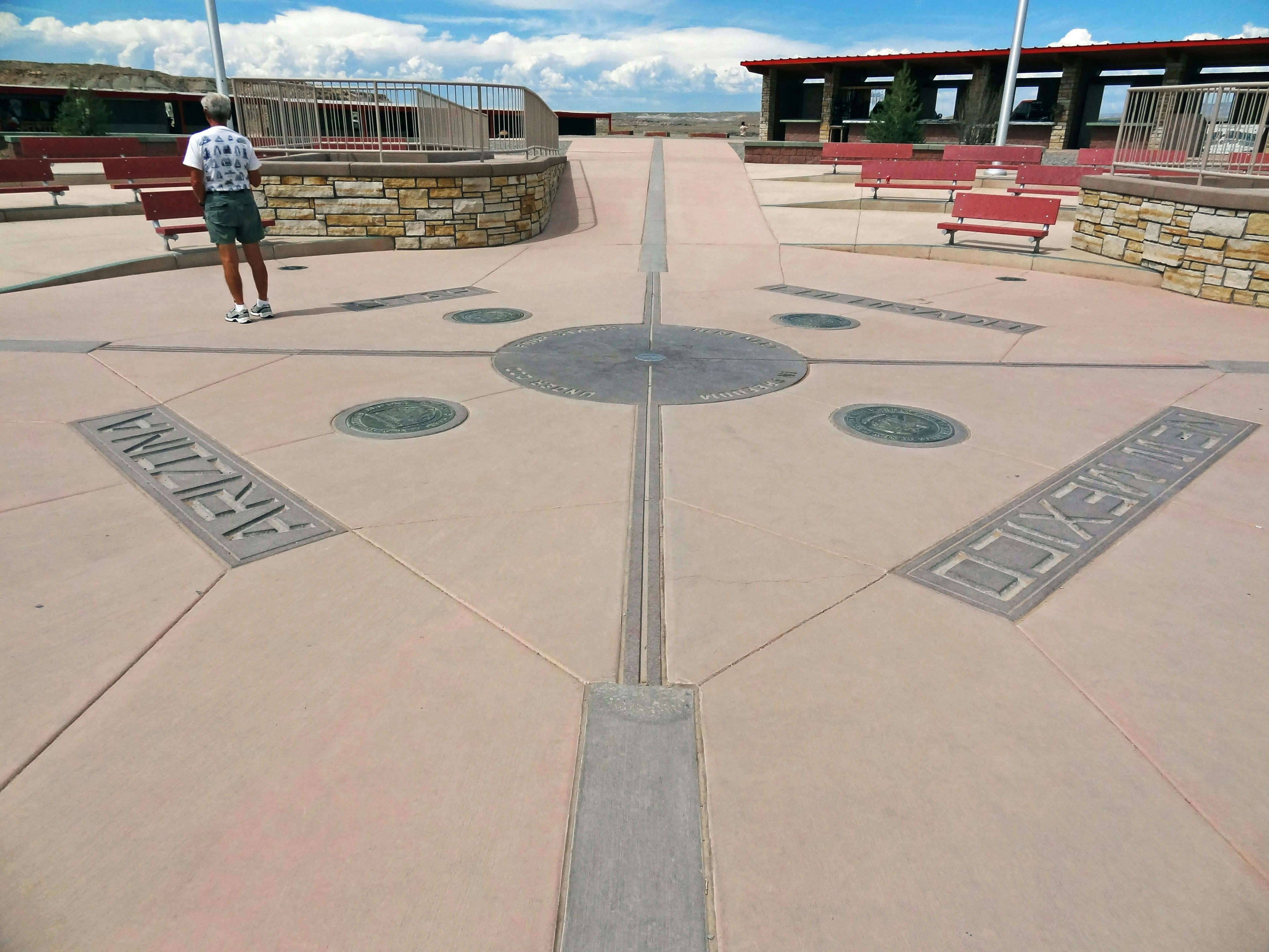 view of a plaza featuring a compass design at the center