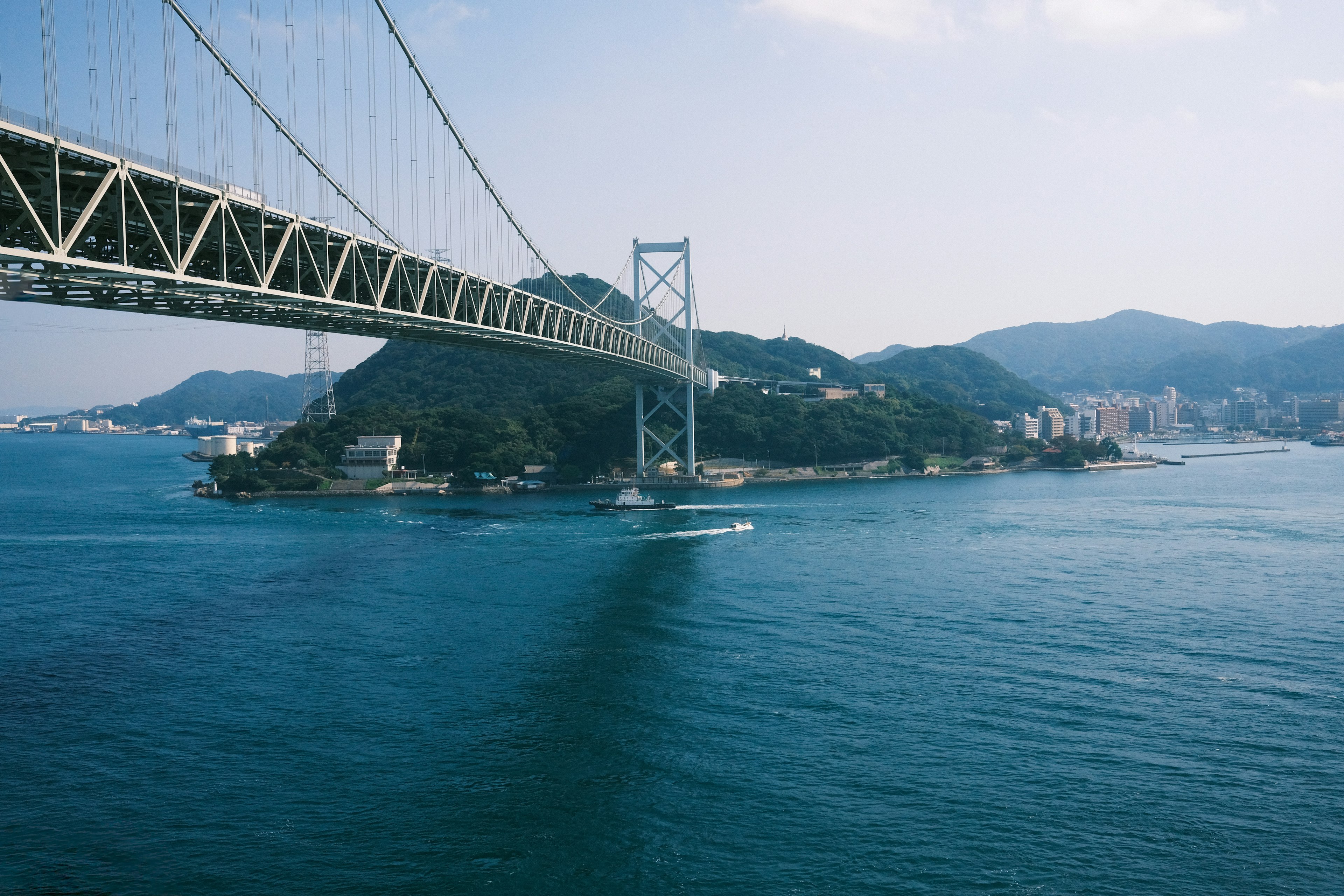 Beautiful bridge over Seto Inland Sea with calm waters