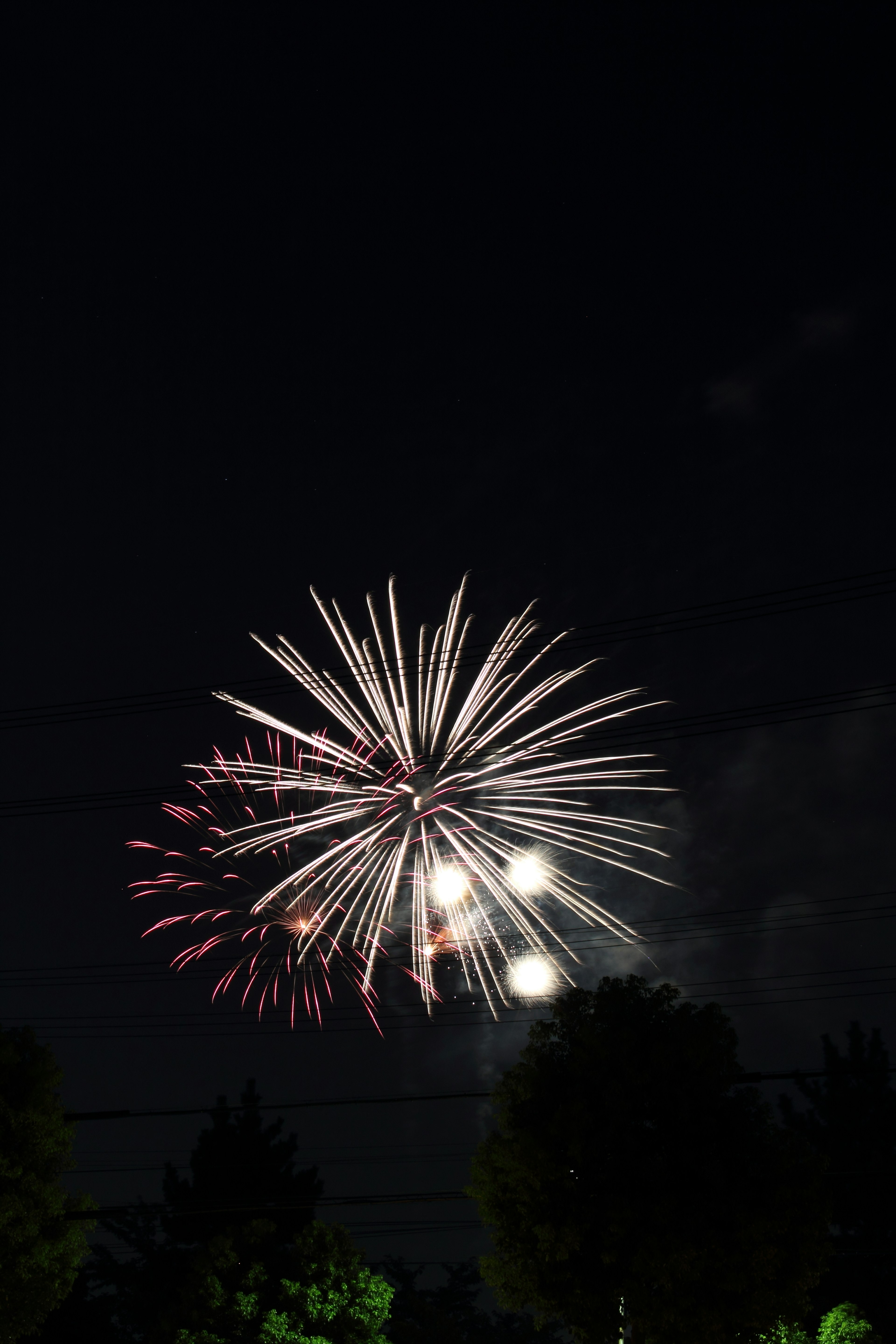 Momento bellissimo di fuochi d'artificio che esplodono nel cielo notturno