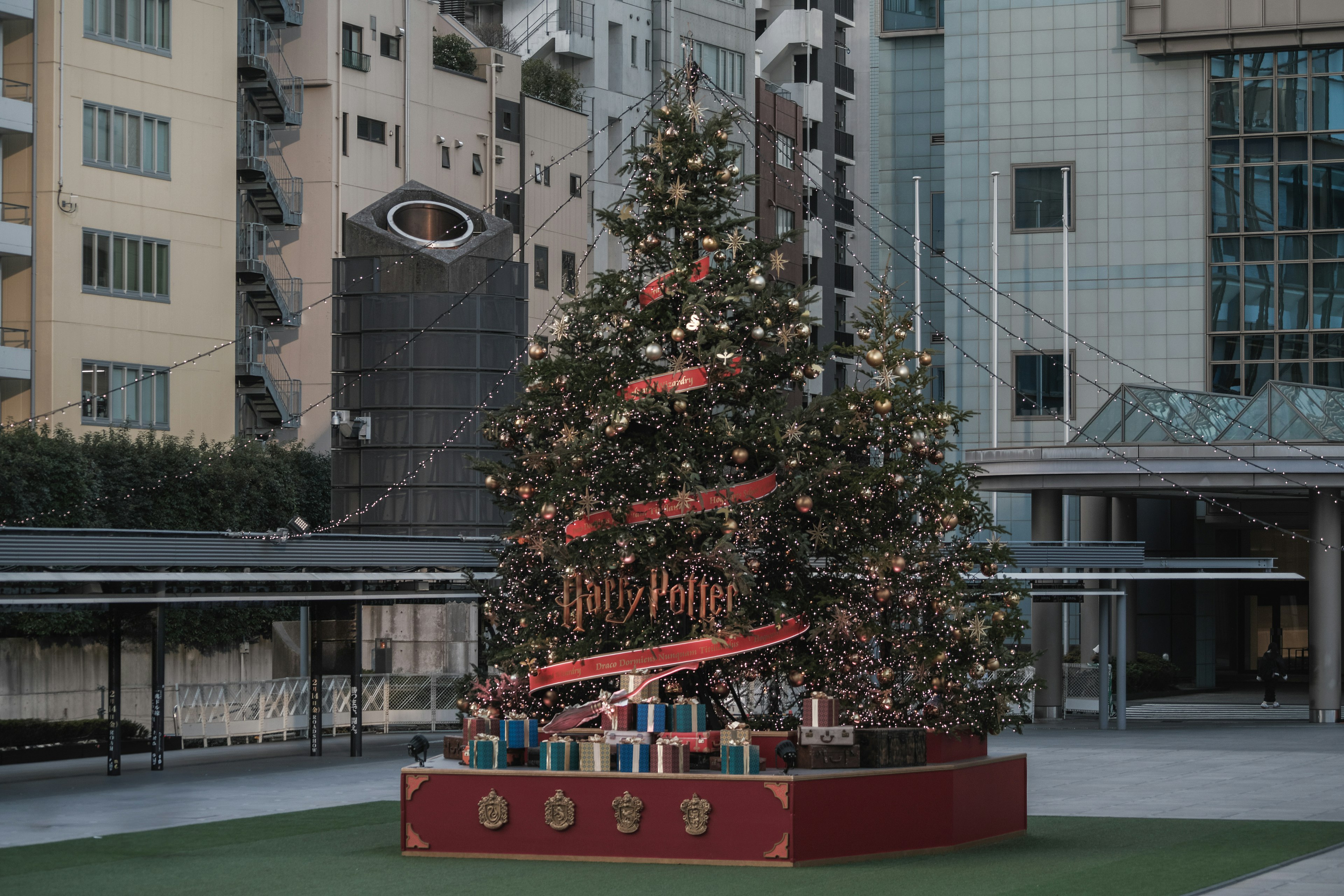 クリスマスツリーが飾られた都市の広場