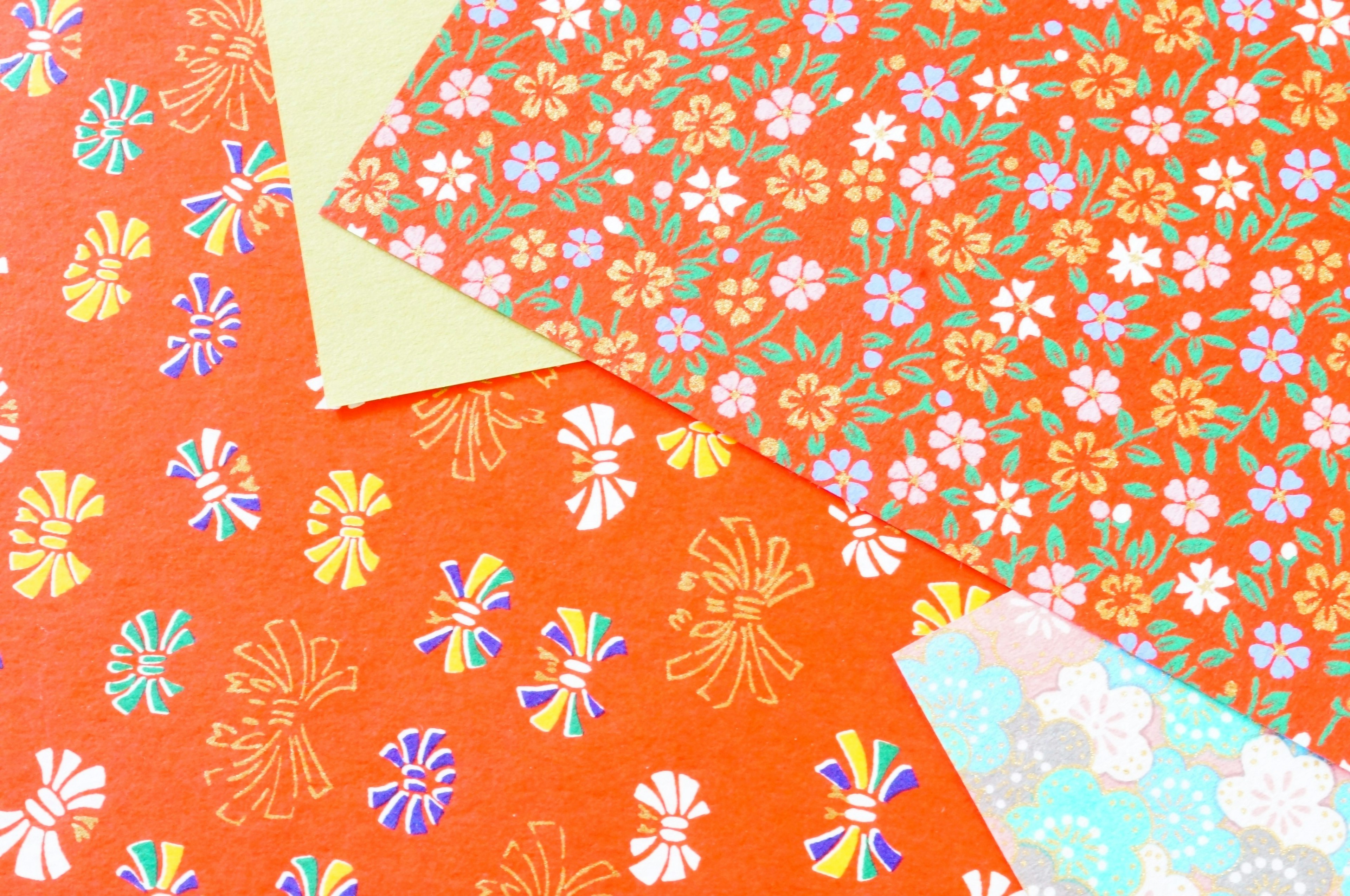 Colorful floral patterned washi paper layered together