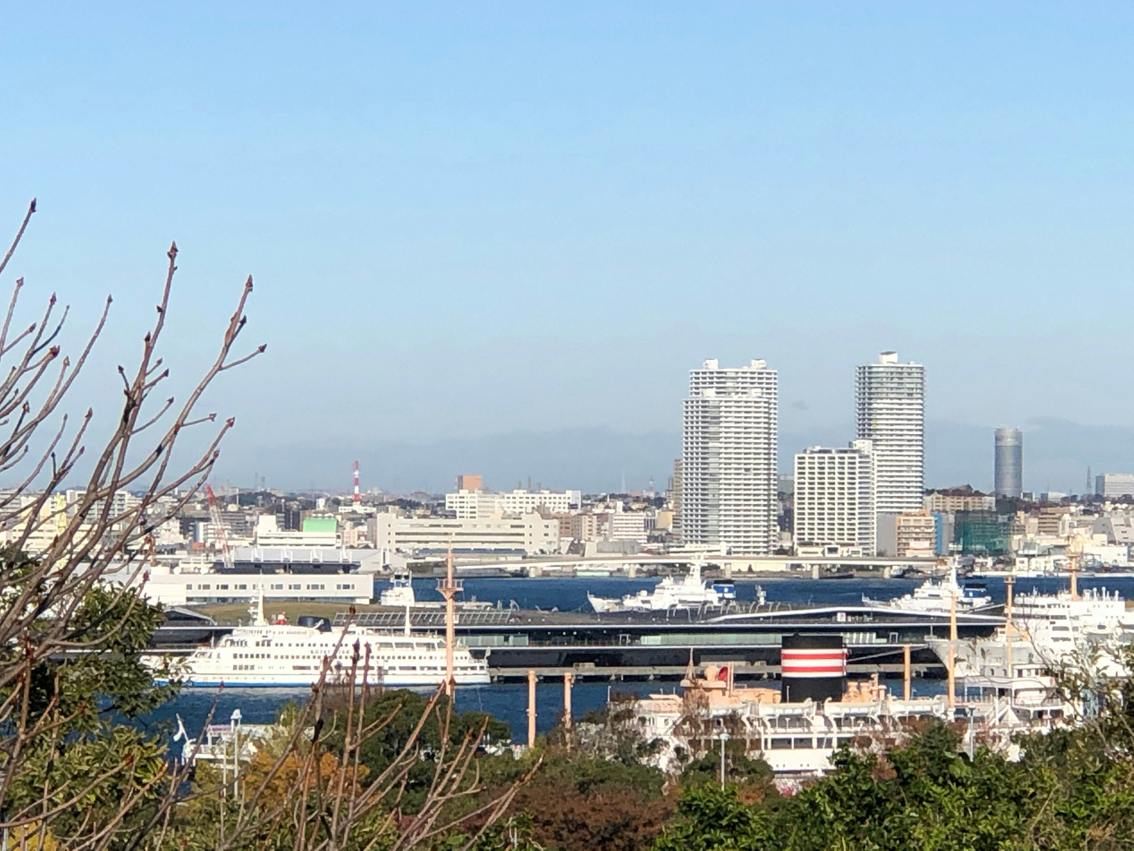 Blick auf den Hafen mit Yachten und Wolkenkratzern