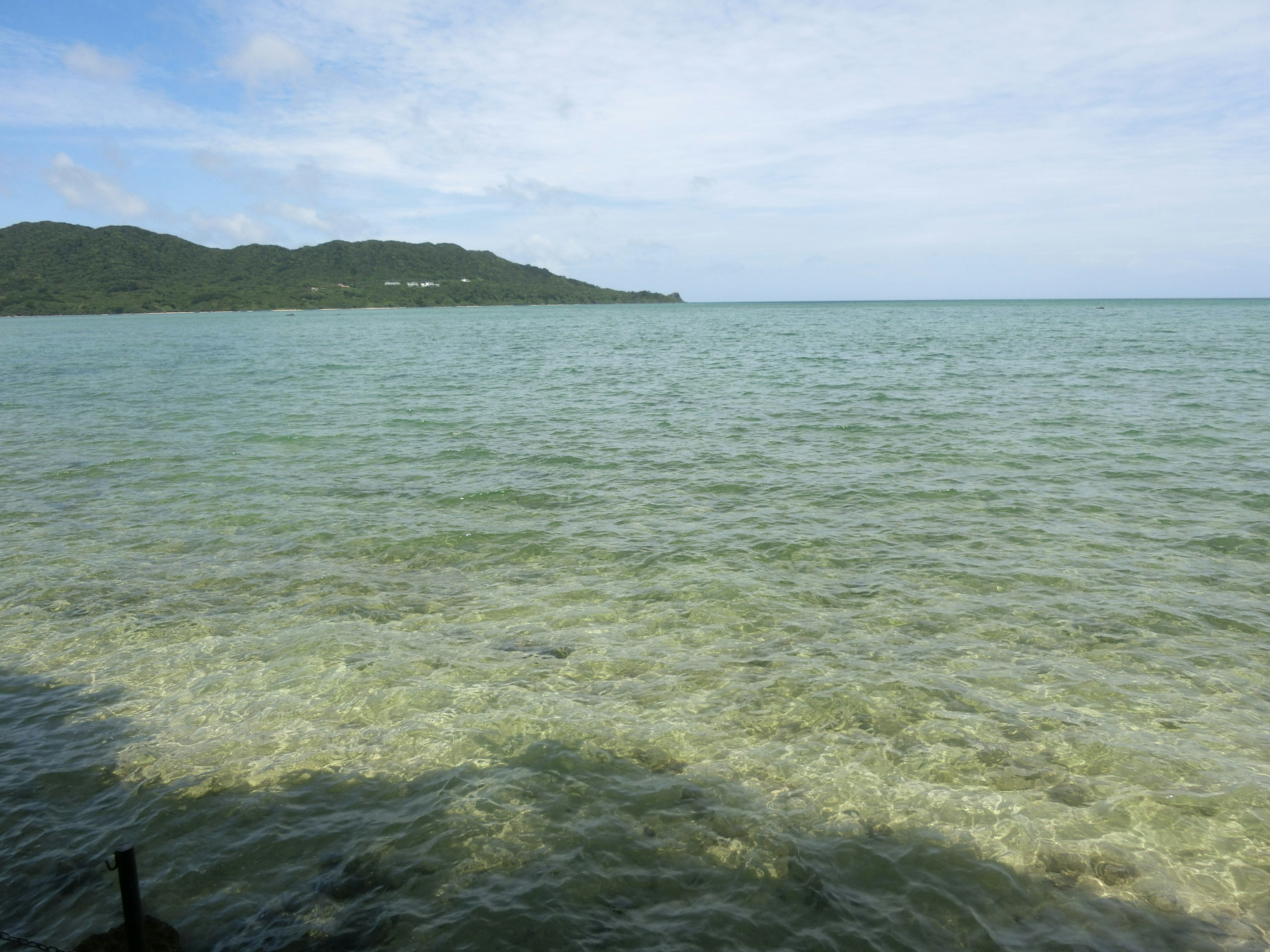 ทิวทัศน์ชายหาดที่มีน้ำใสและท้องฟ้าสีฟ้า