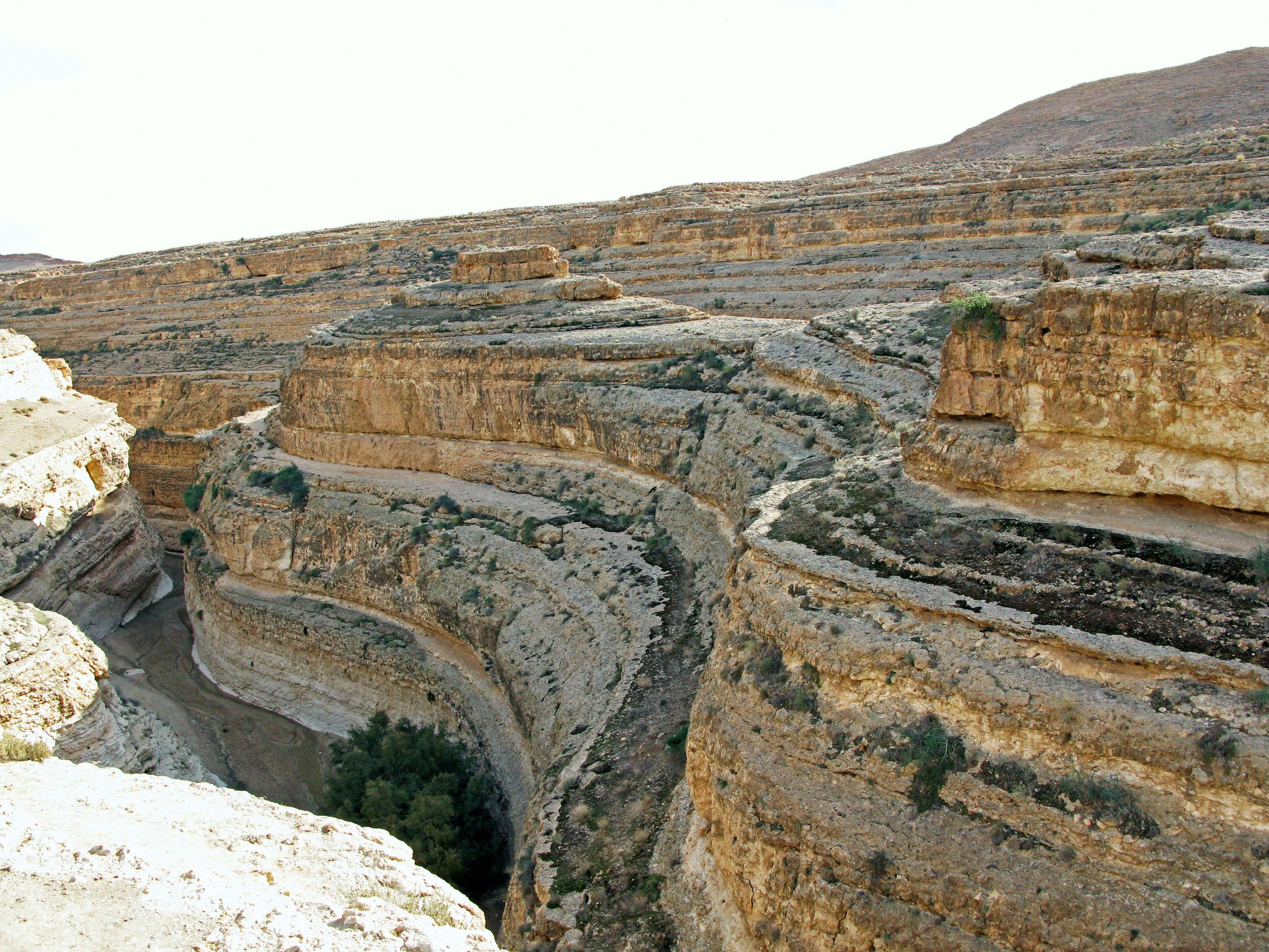 Unique layers and winding terrain of a dry canyon