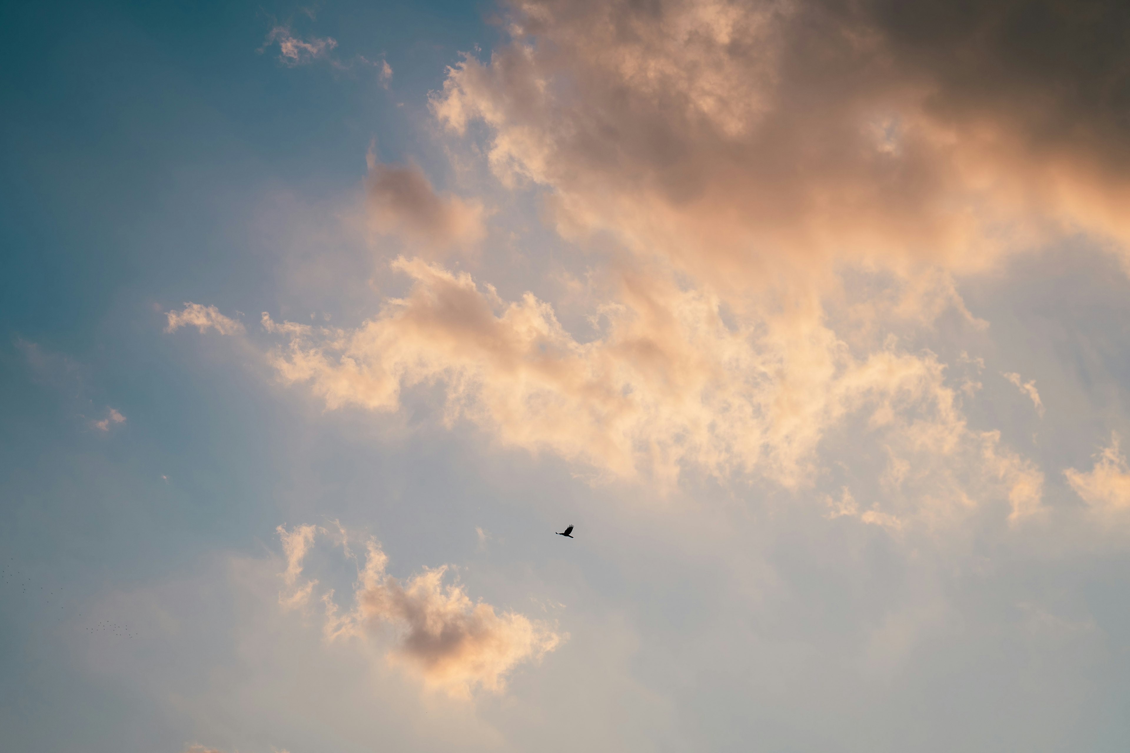 Beautiful sky with soft clouds and a hint of sunset