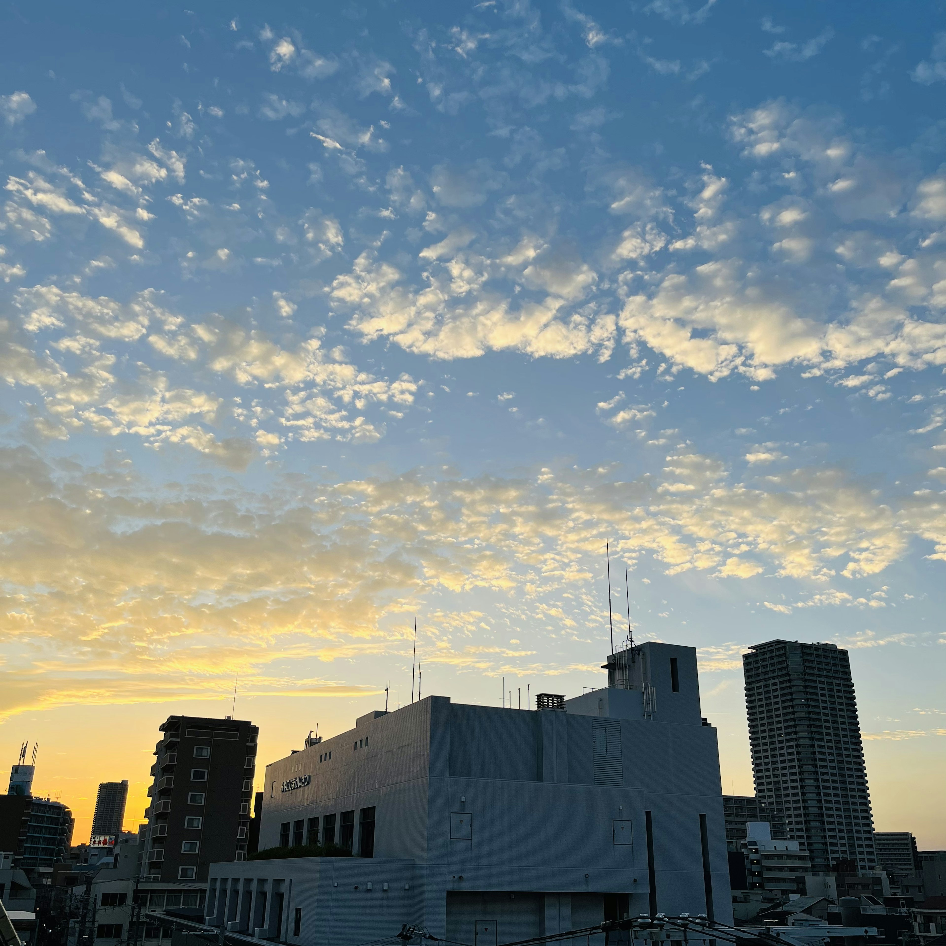 Horizon urbain avec silhouettes de bâtiments contre un ciel de coucher de soleil