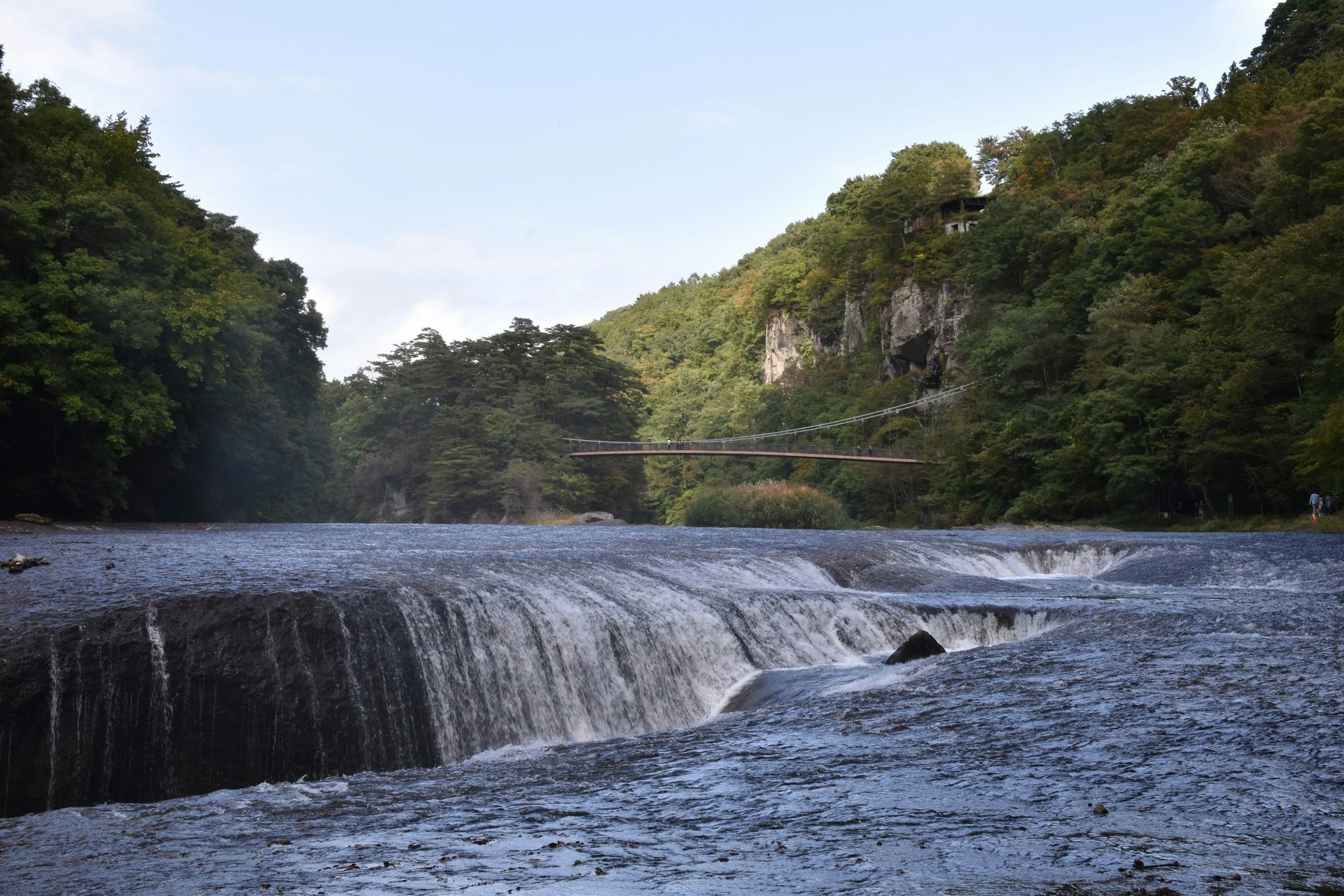 Vista escénica de una cascada que fluye sobre rocas rodeadas de vegetación exuberante