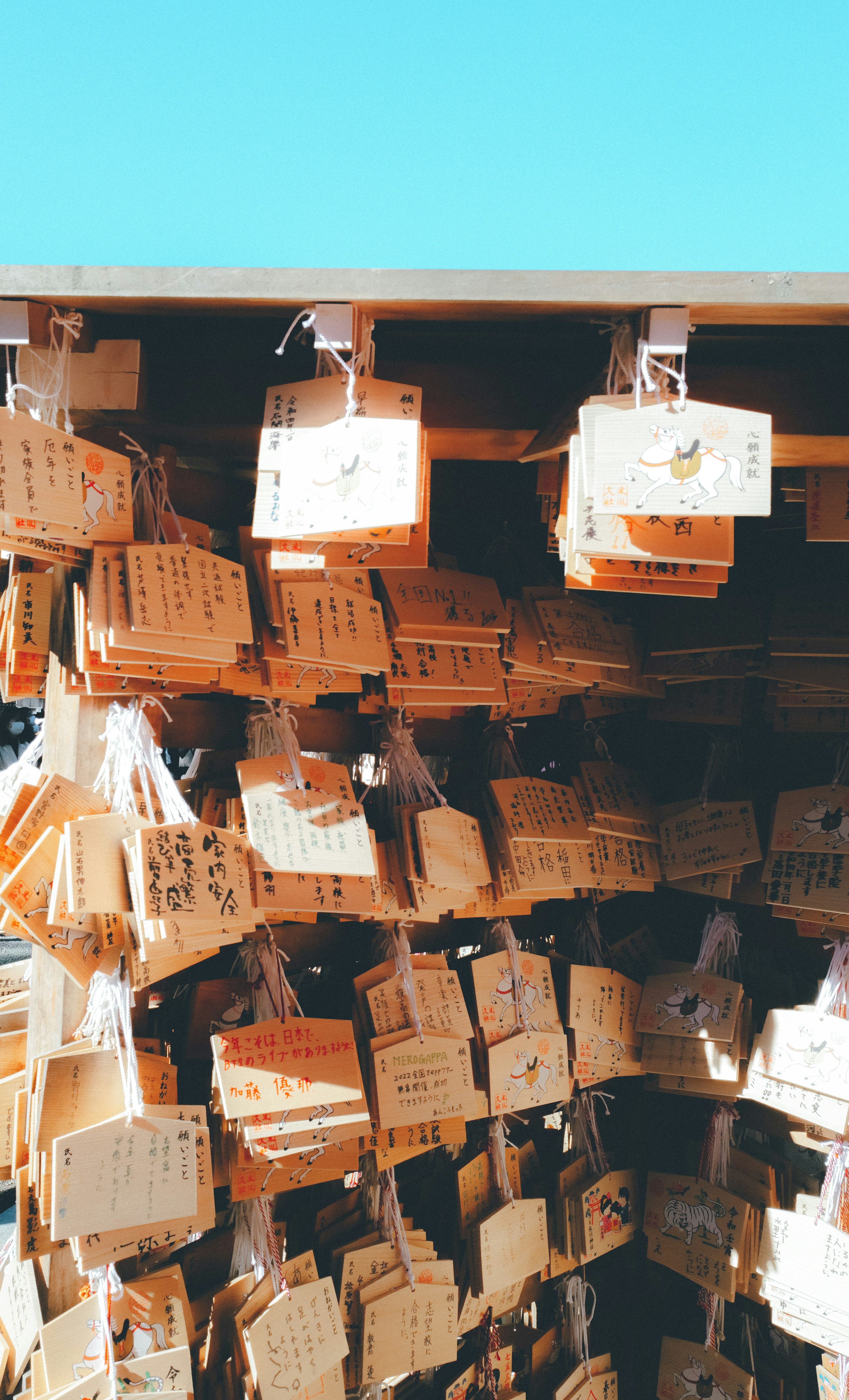 Plaques ema in legno appese in un santuario