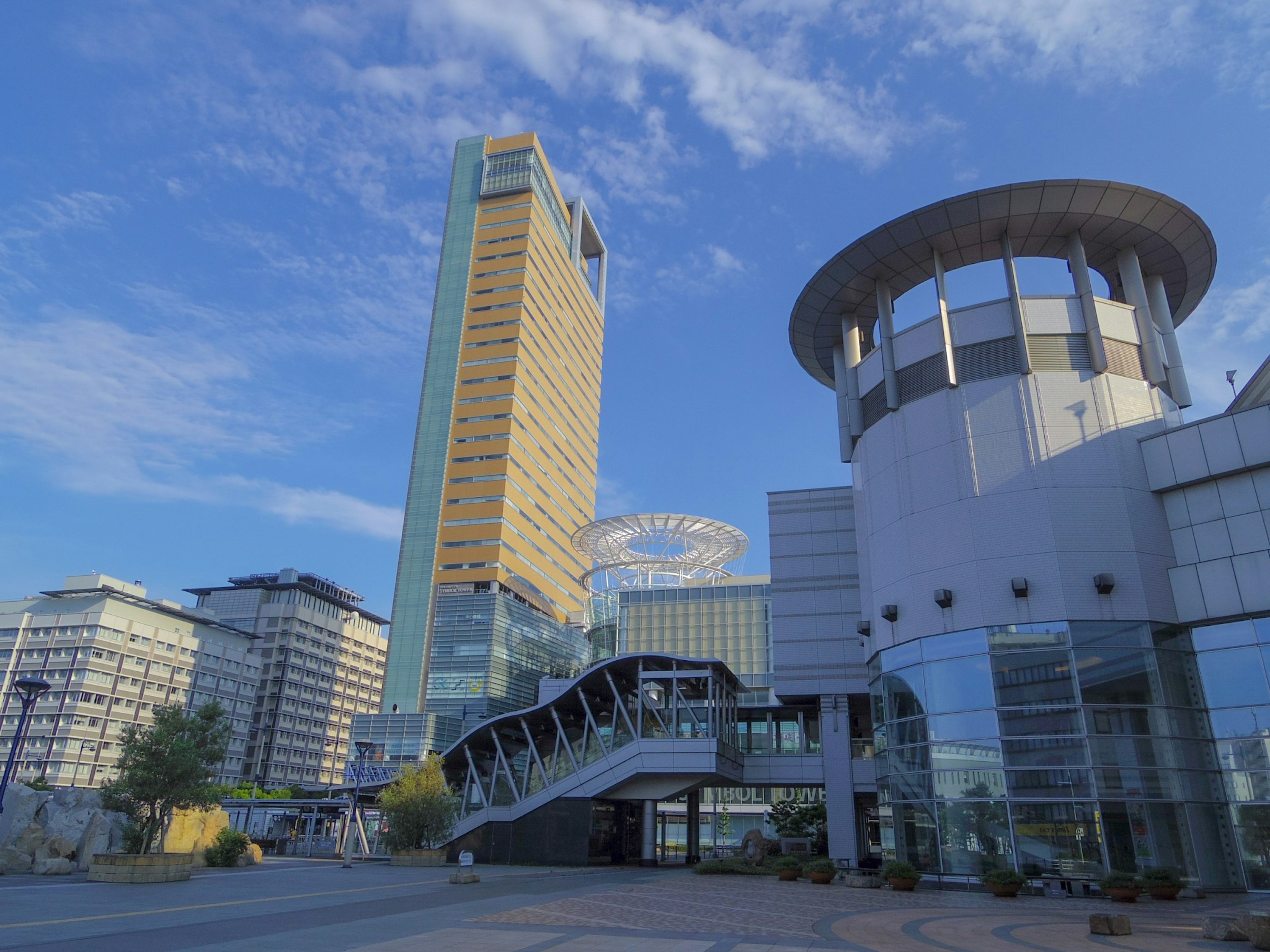 Modern architecture with a tall building and blue sky