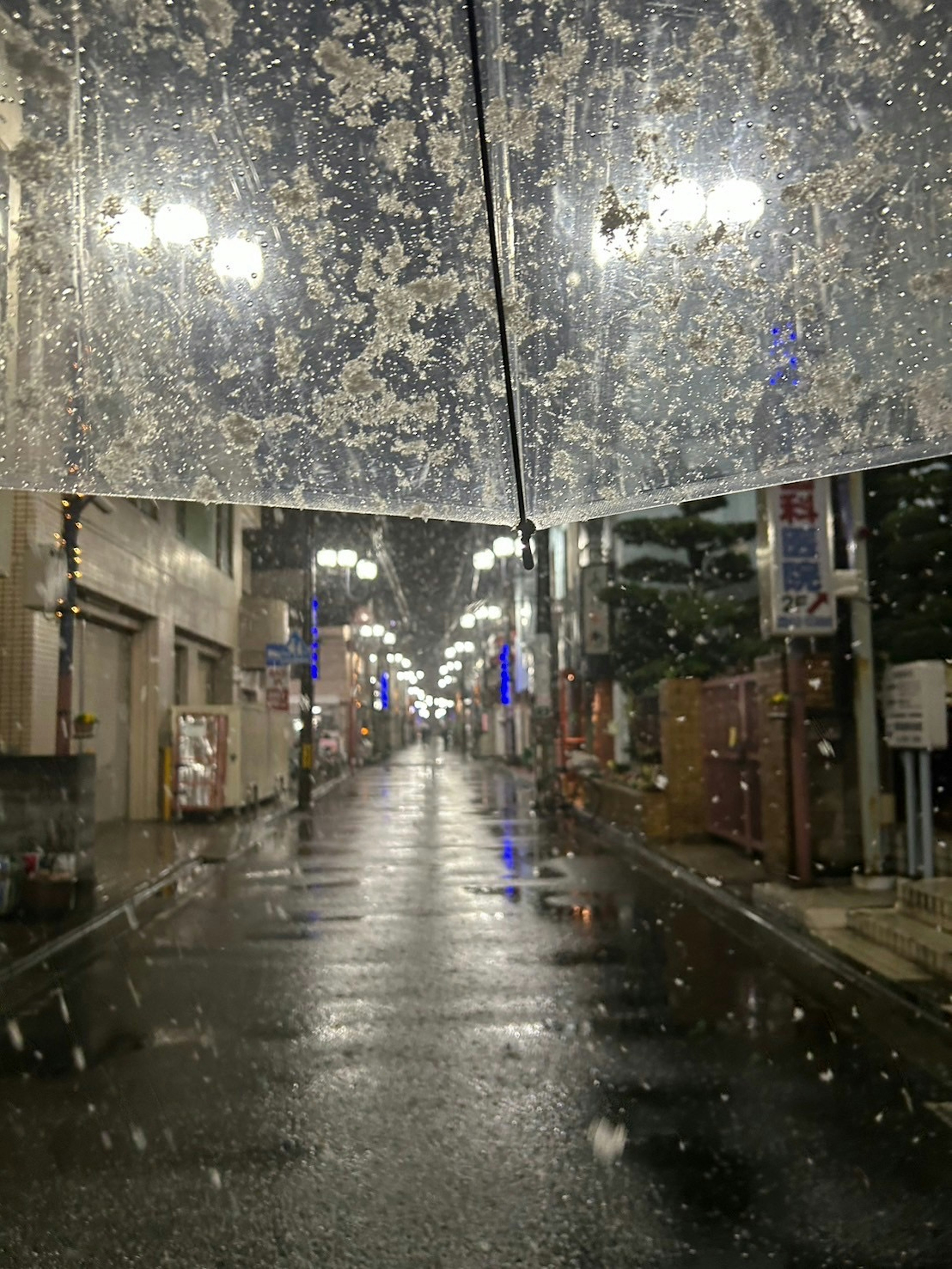 雨中夜景下的伞