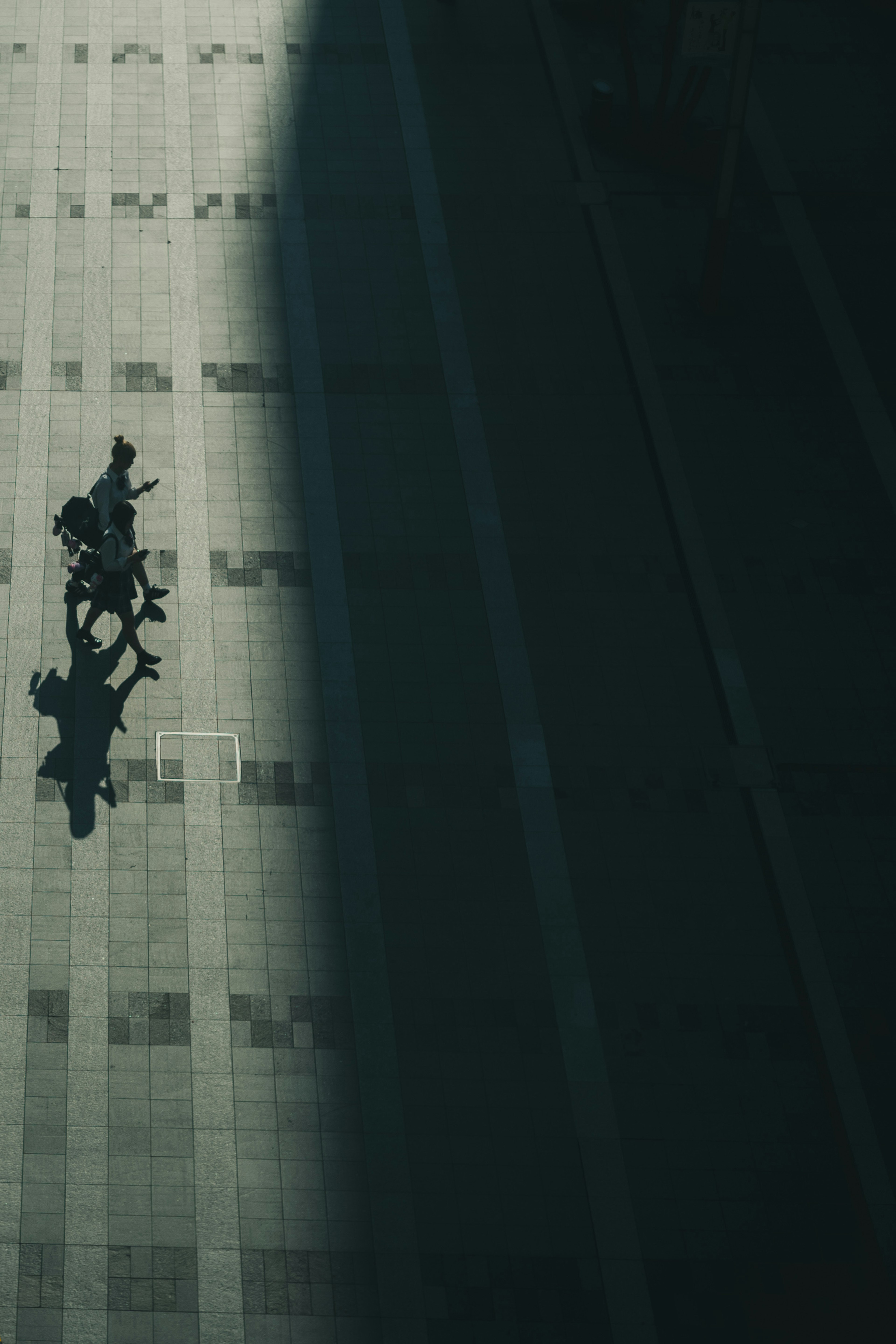 Silhouette of a person walking with a bicycle in shadow