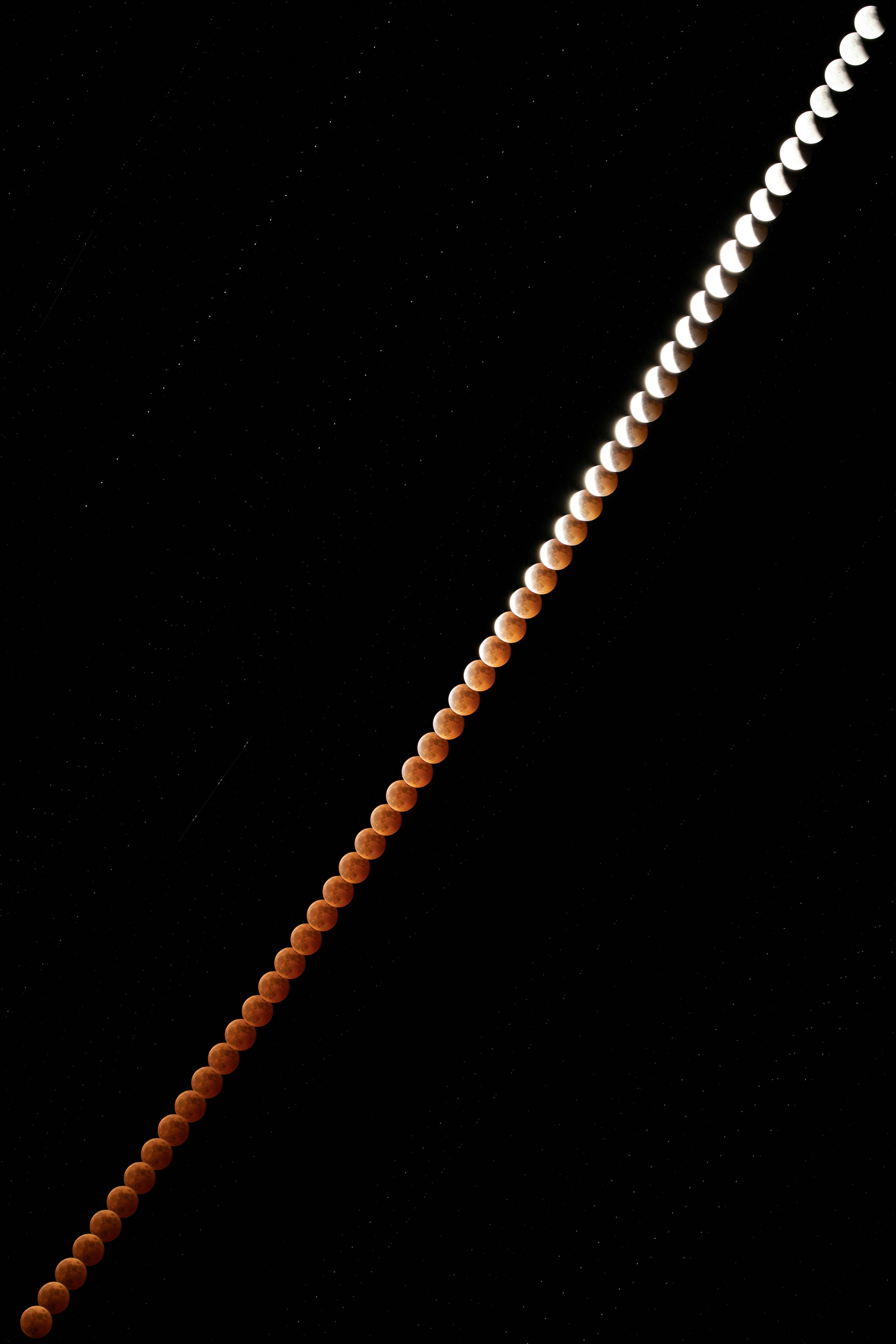 A series of circular objects in white and orange arranged on a black background