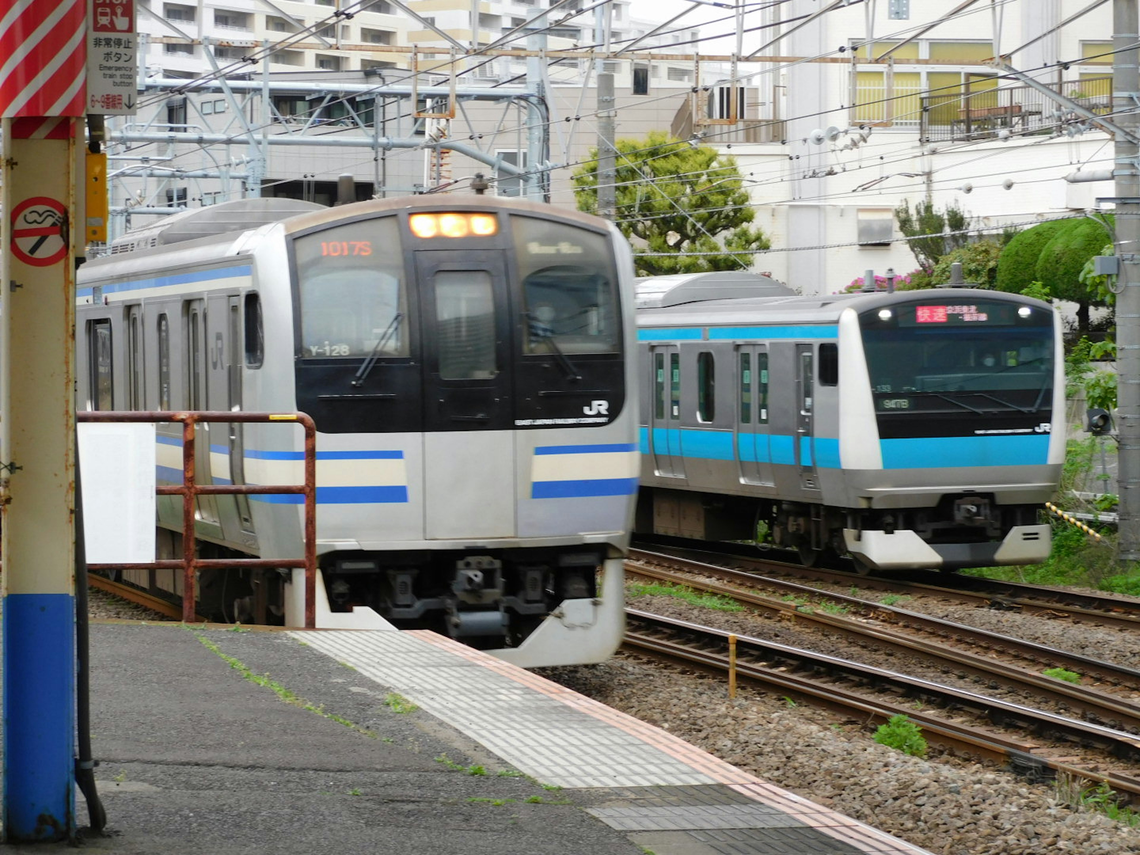 車站可見的兩列火車和軌道