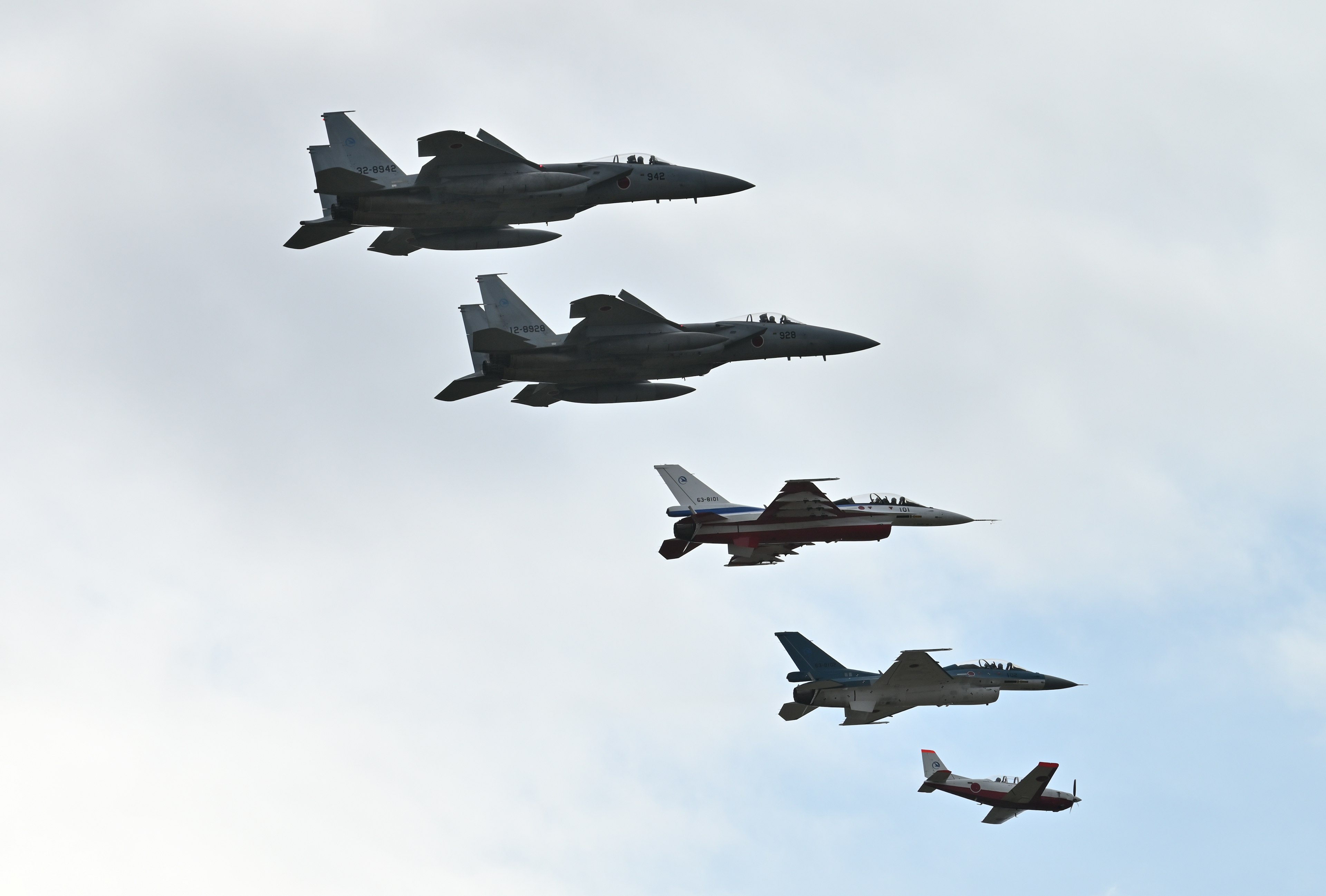 Formation of fighter jets flying in the sky