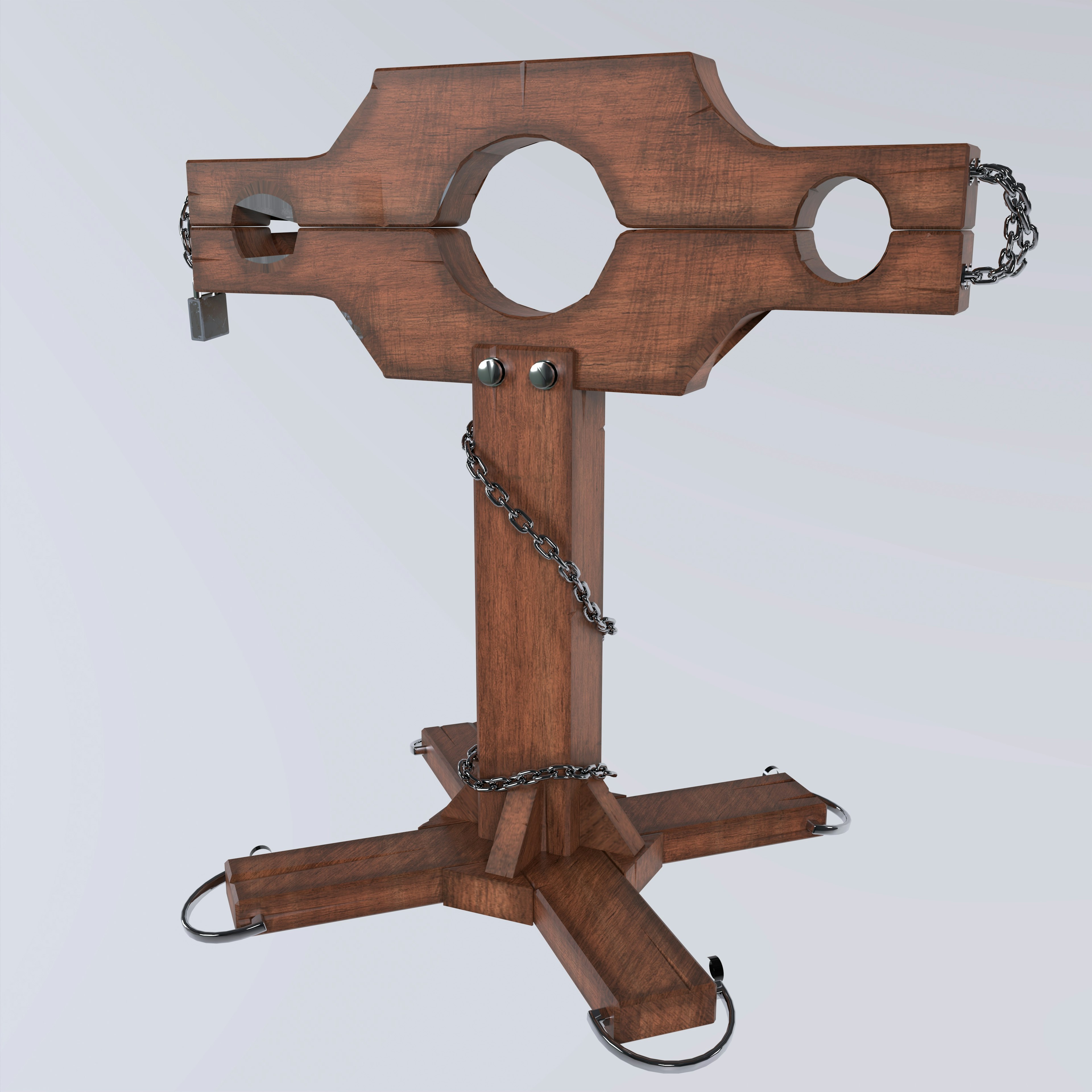 Wooden torture device with chains and lock