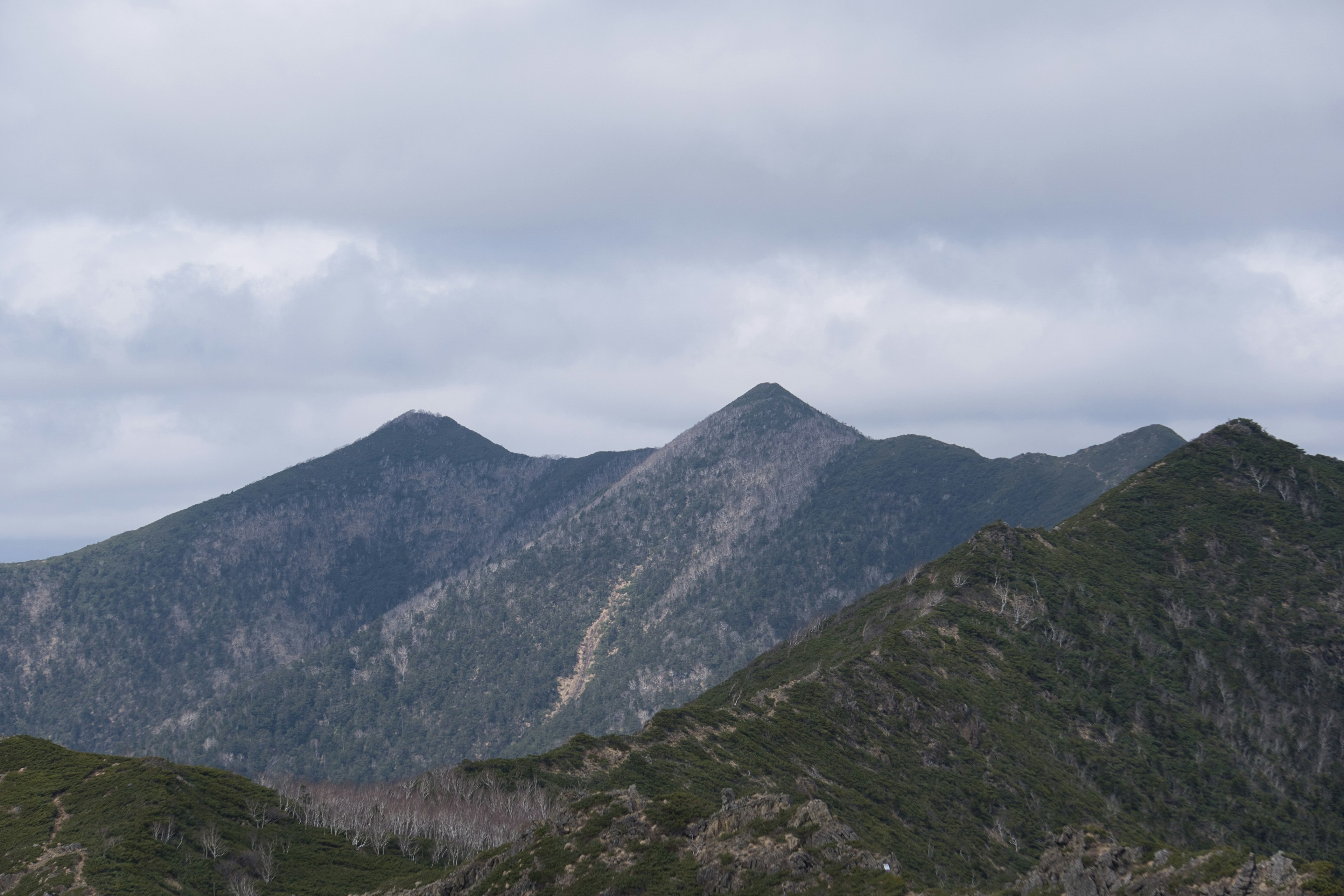 Scenic view of mountains under cloudy sky