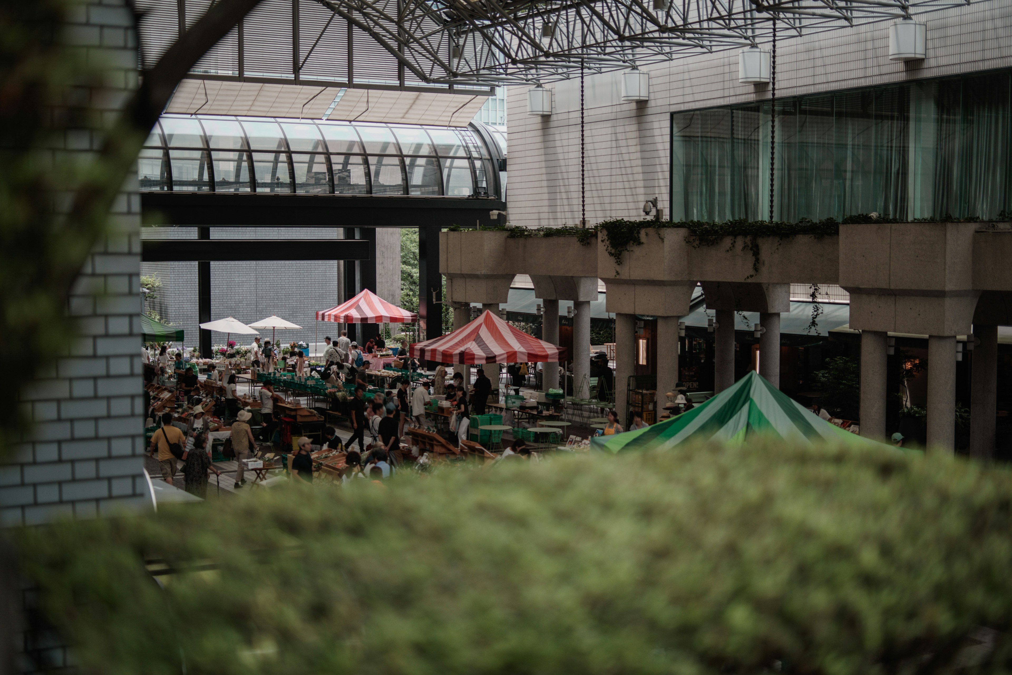 Crowded outdoor market with tents and people