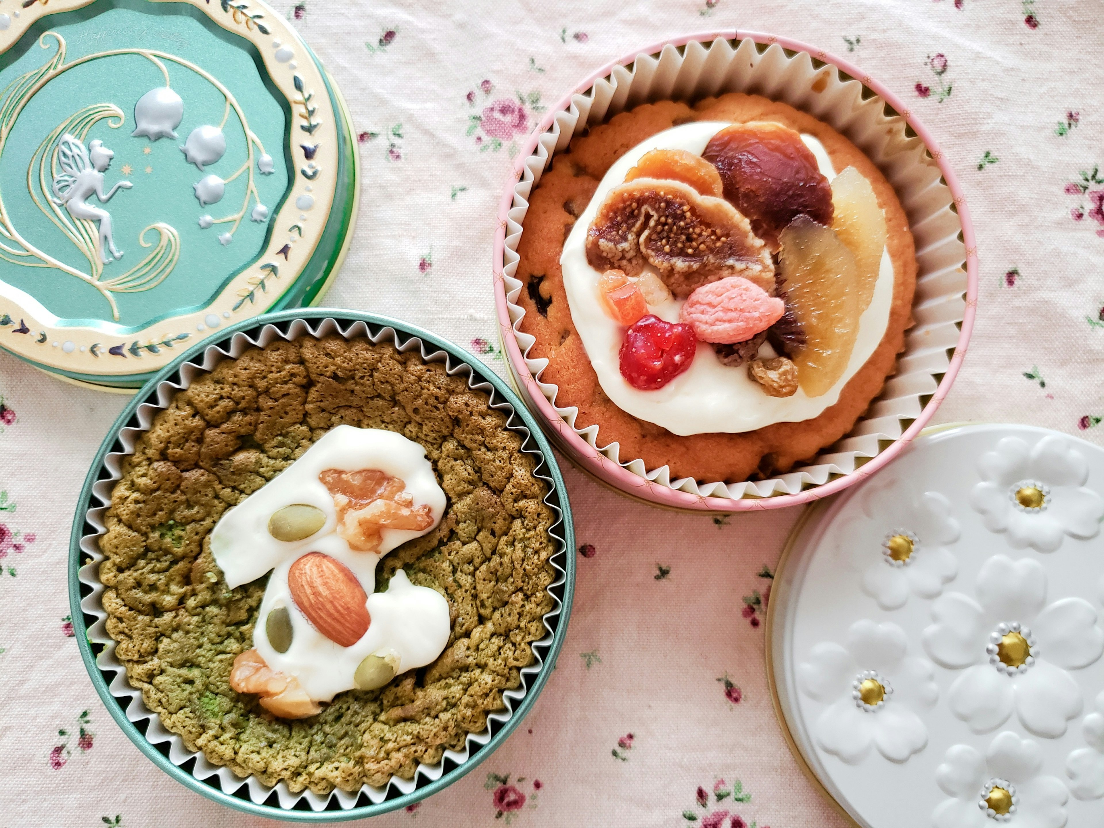 Colorful desserts arranged on beautiful plates with decorative toppings