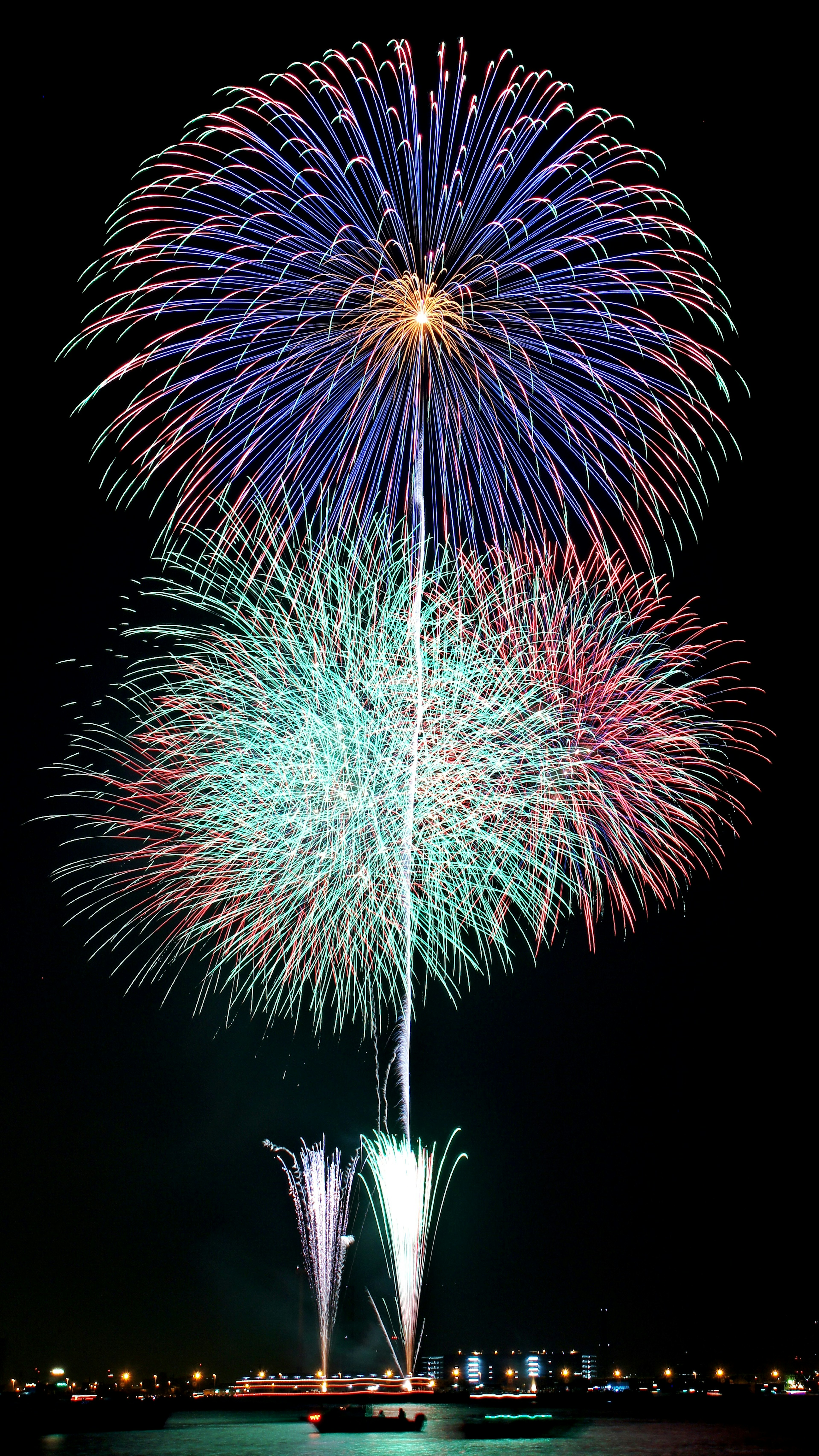 Spettacolo di fuochi d'artificio colorati nel cielo notturno