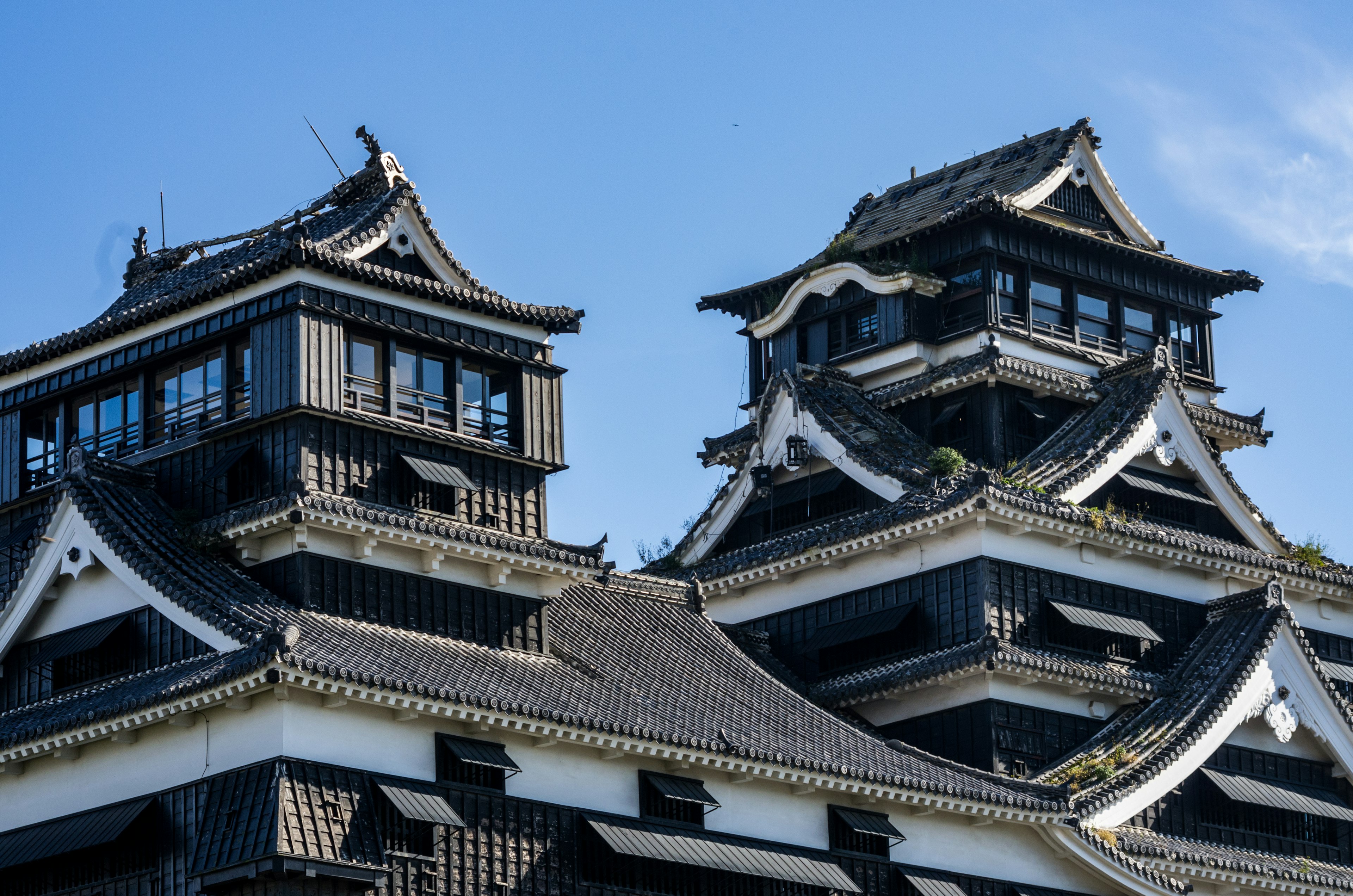 熊本城展示独特的屋顶和建筑风格