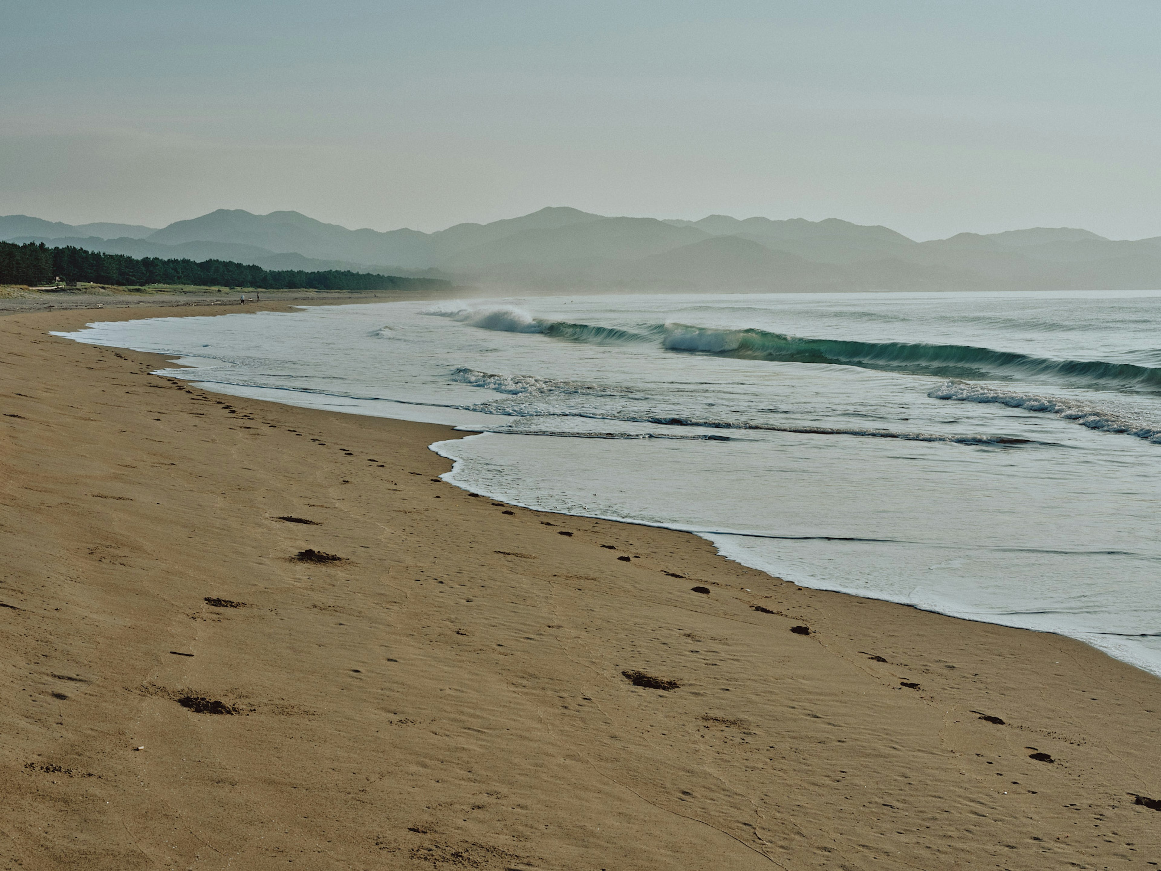 Paysage de plage calme avec des vagues venant doucement s'échouer sur le sable