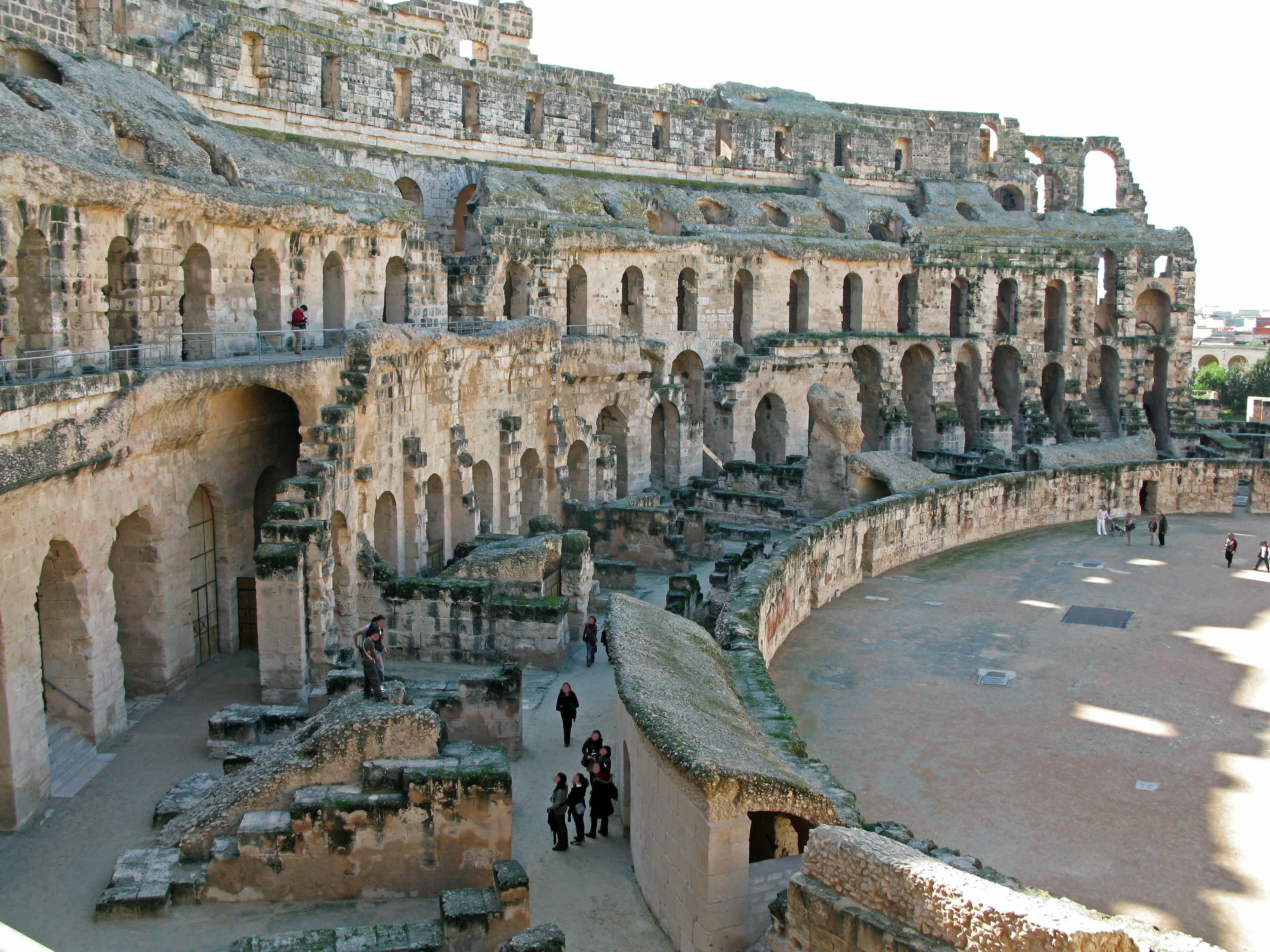 Interior structure of the ancient Roman Colosseum with visible seating areas