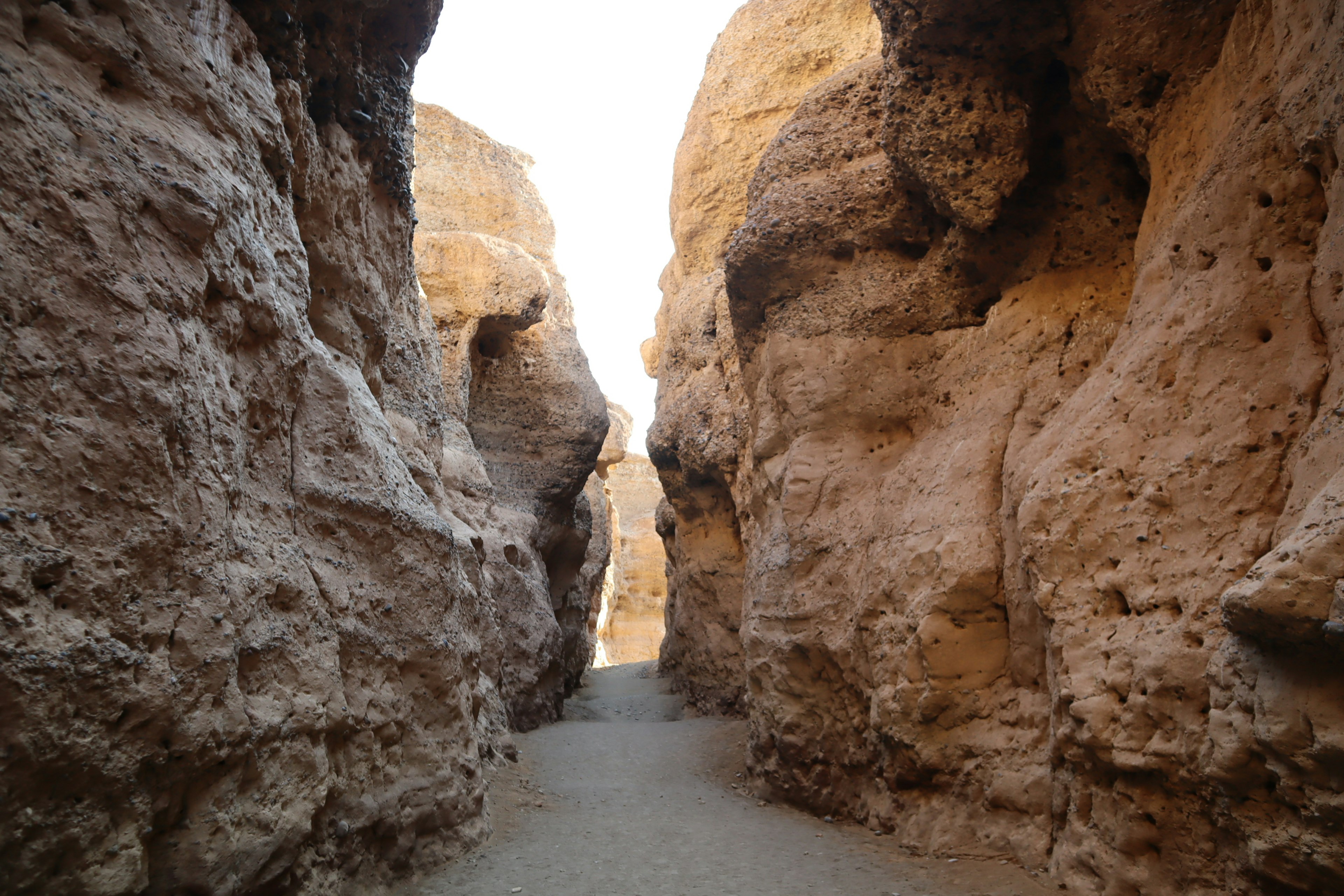 Narrow pathway through a rocky canyon