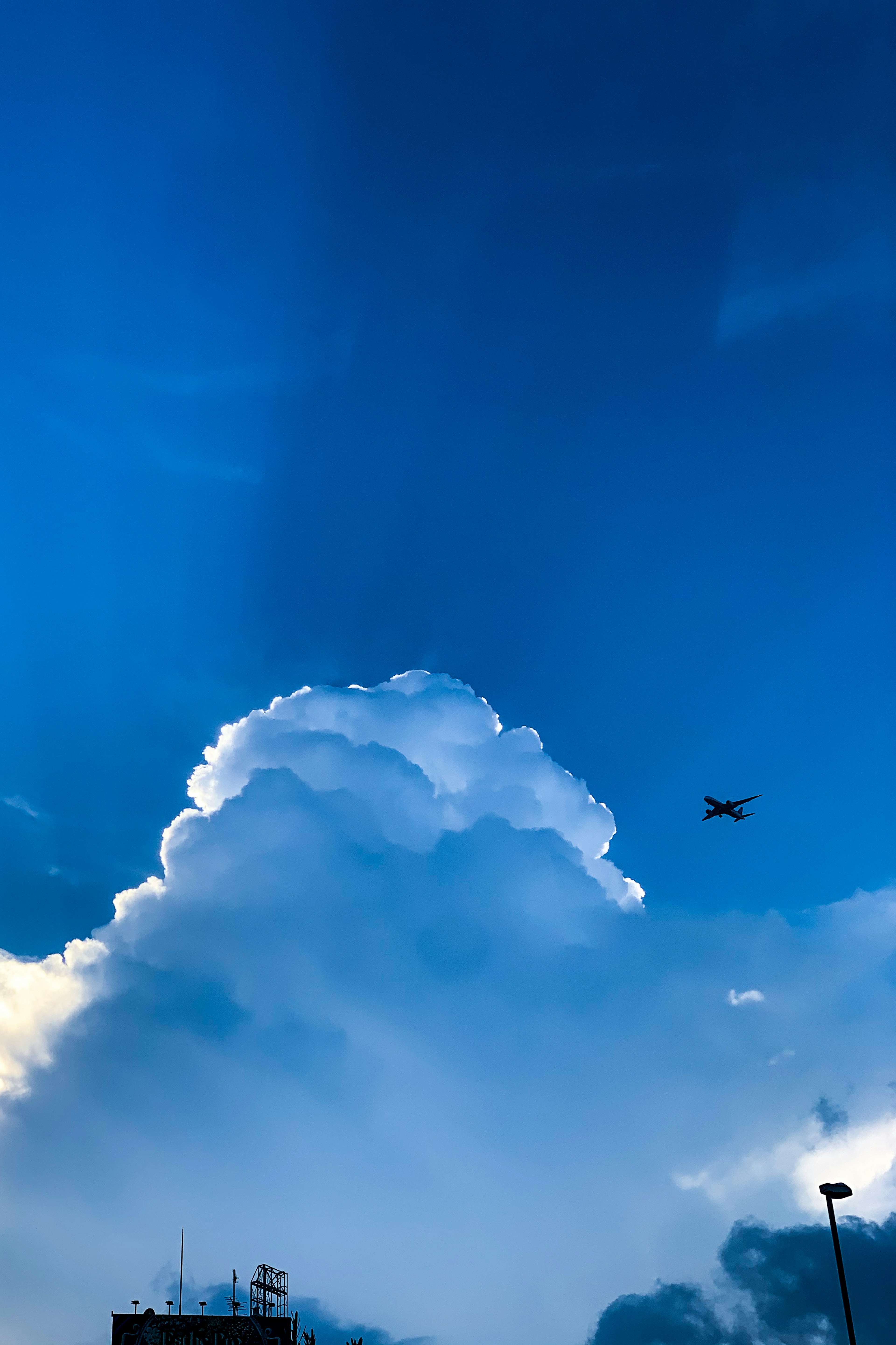 青空に浮かぶ白い雲と飛行機