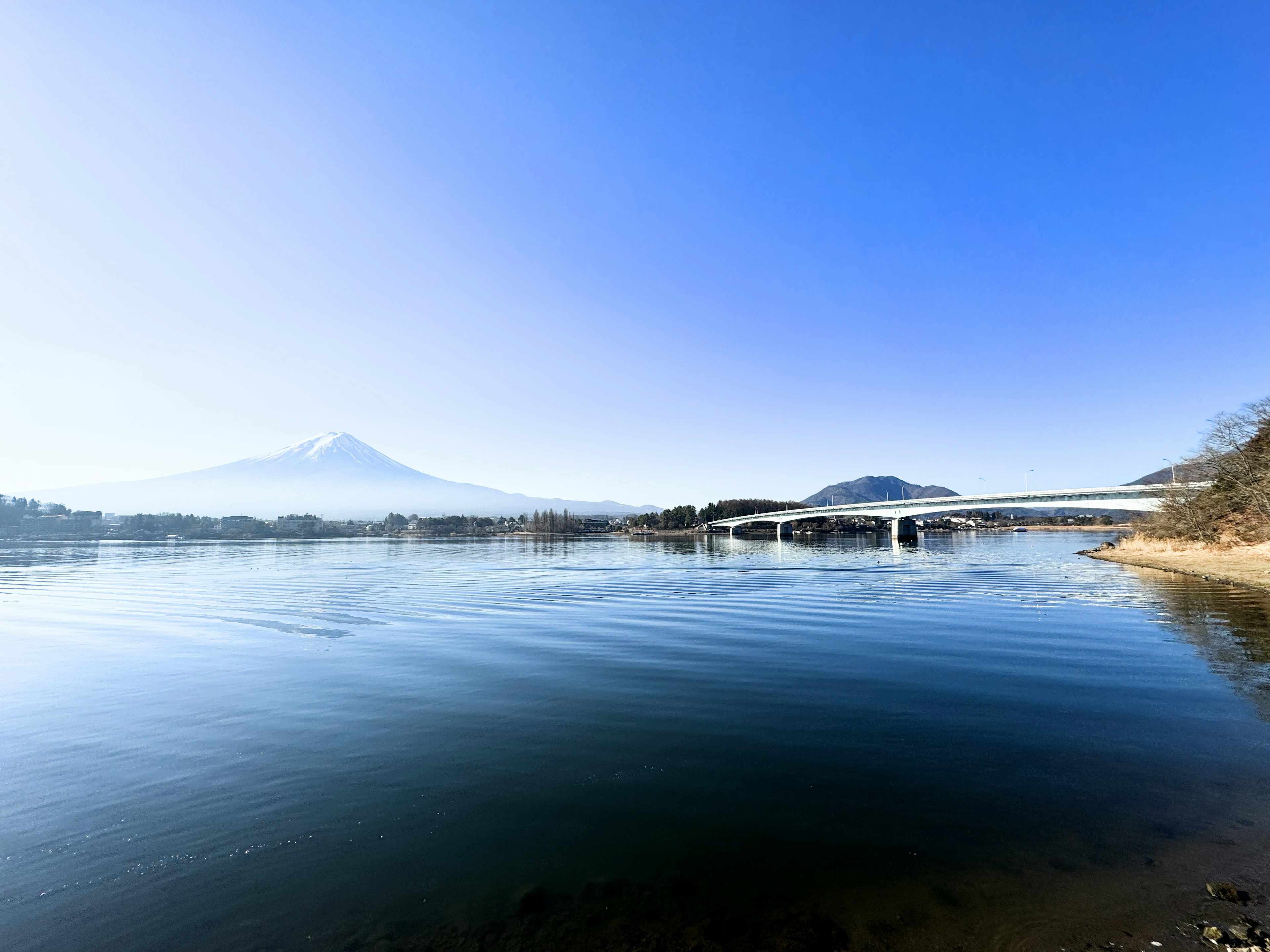 Beautiful view of Mount Fuji and a serene lake