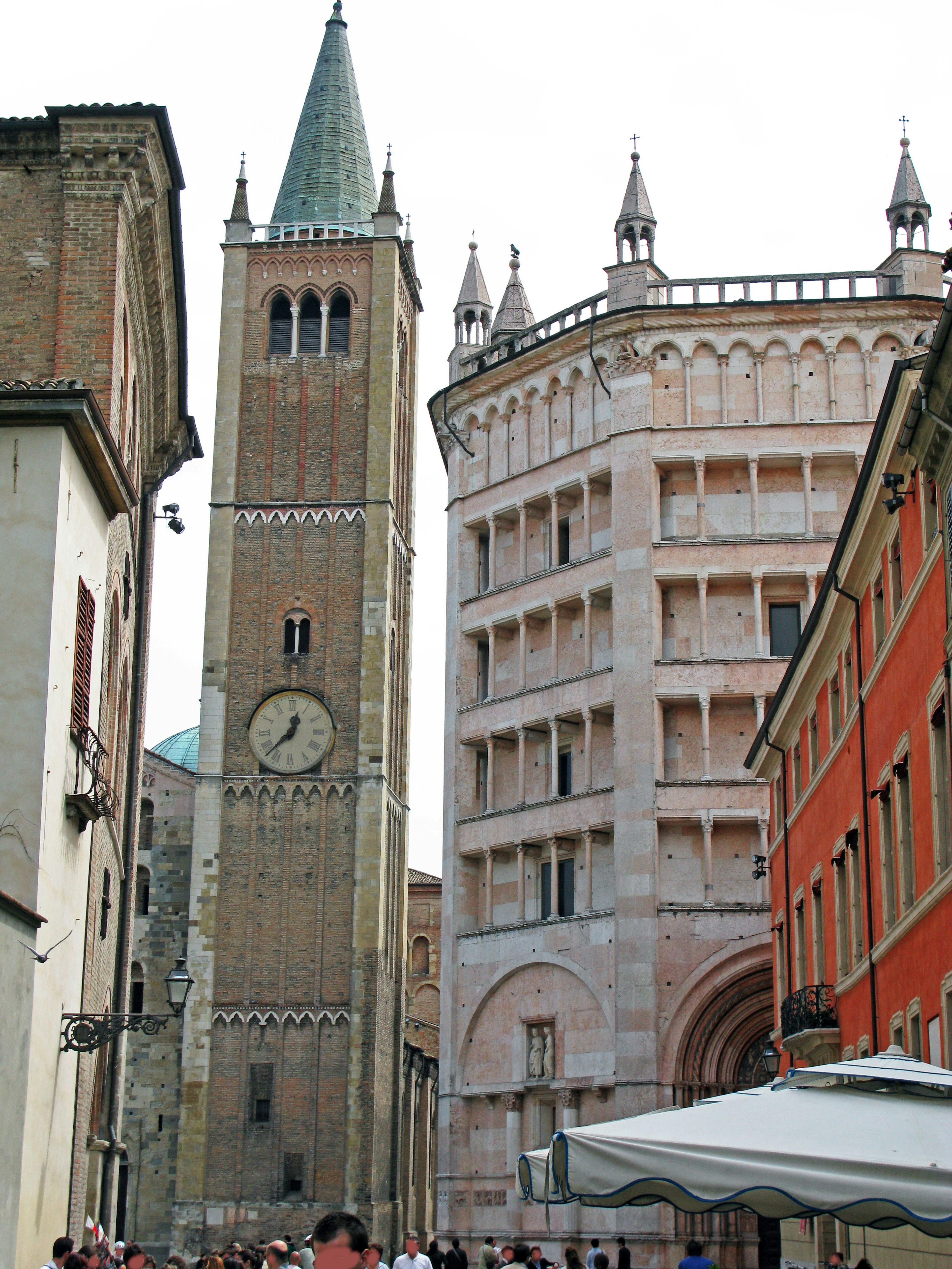 View of historic buildings and towers in Parma