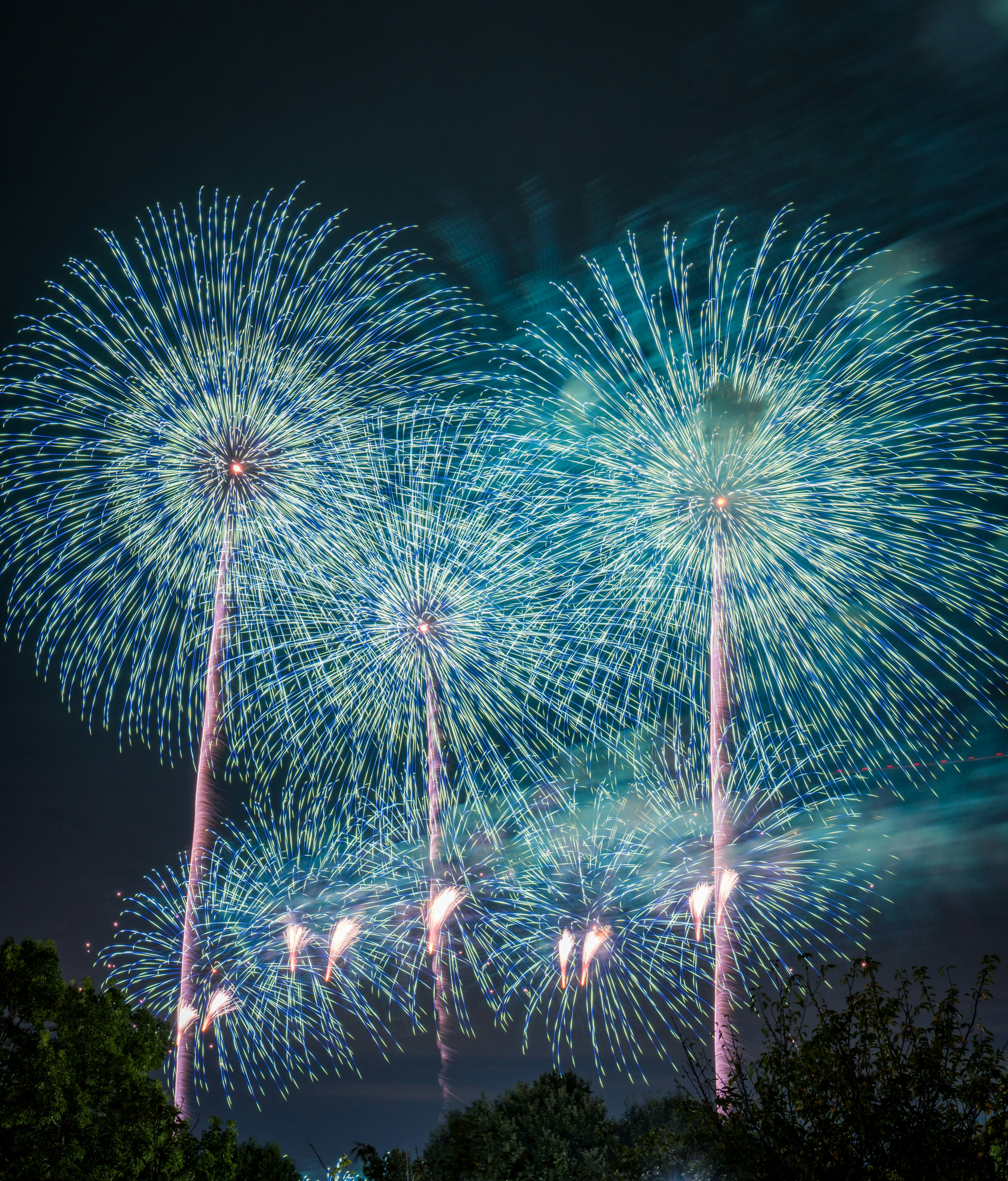 夜空中五彩繽紛的煙火表演