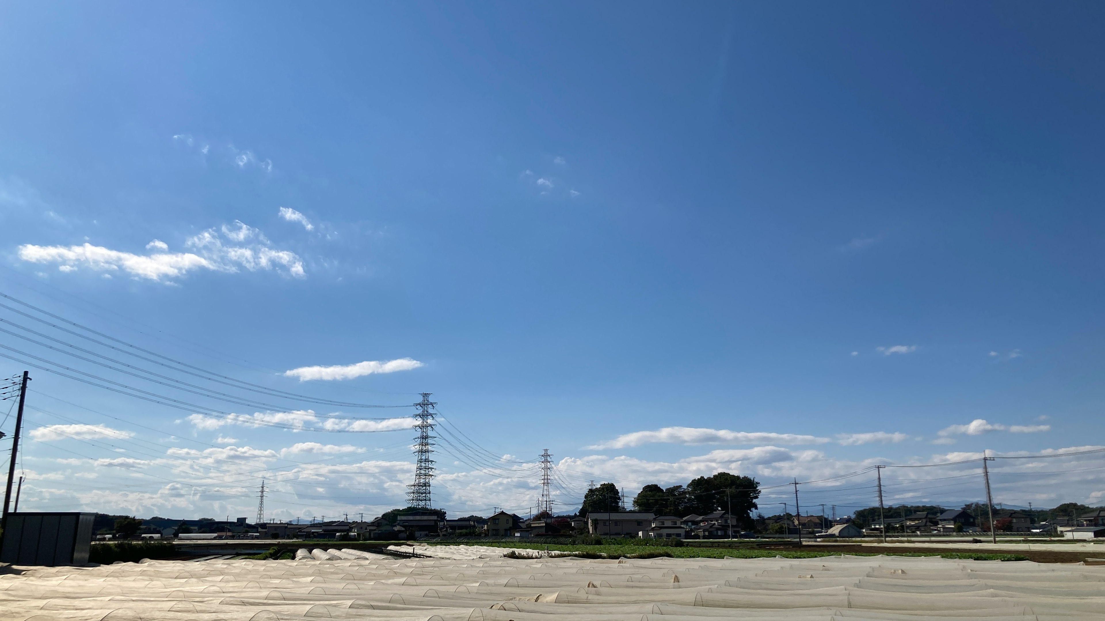 広い青空に白い雲が浮かぶ風景と電柱