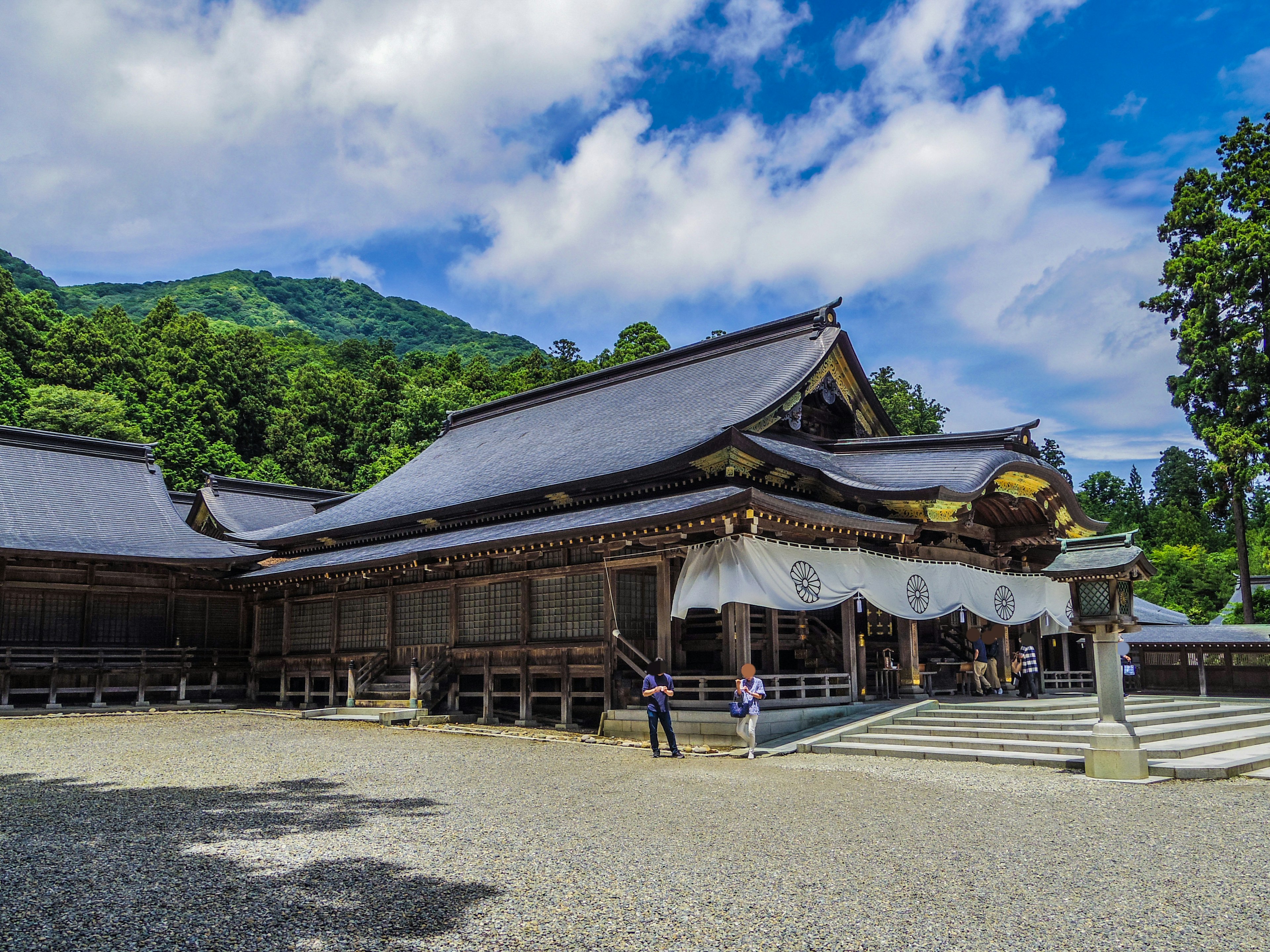 Scenic view of a traditional shrine with a blue sky