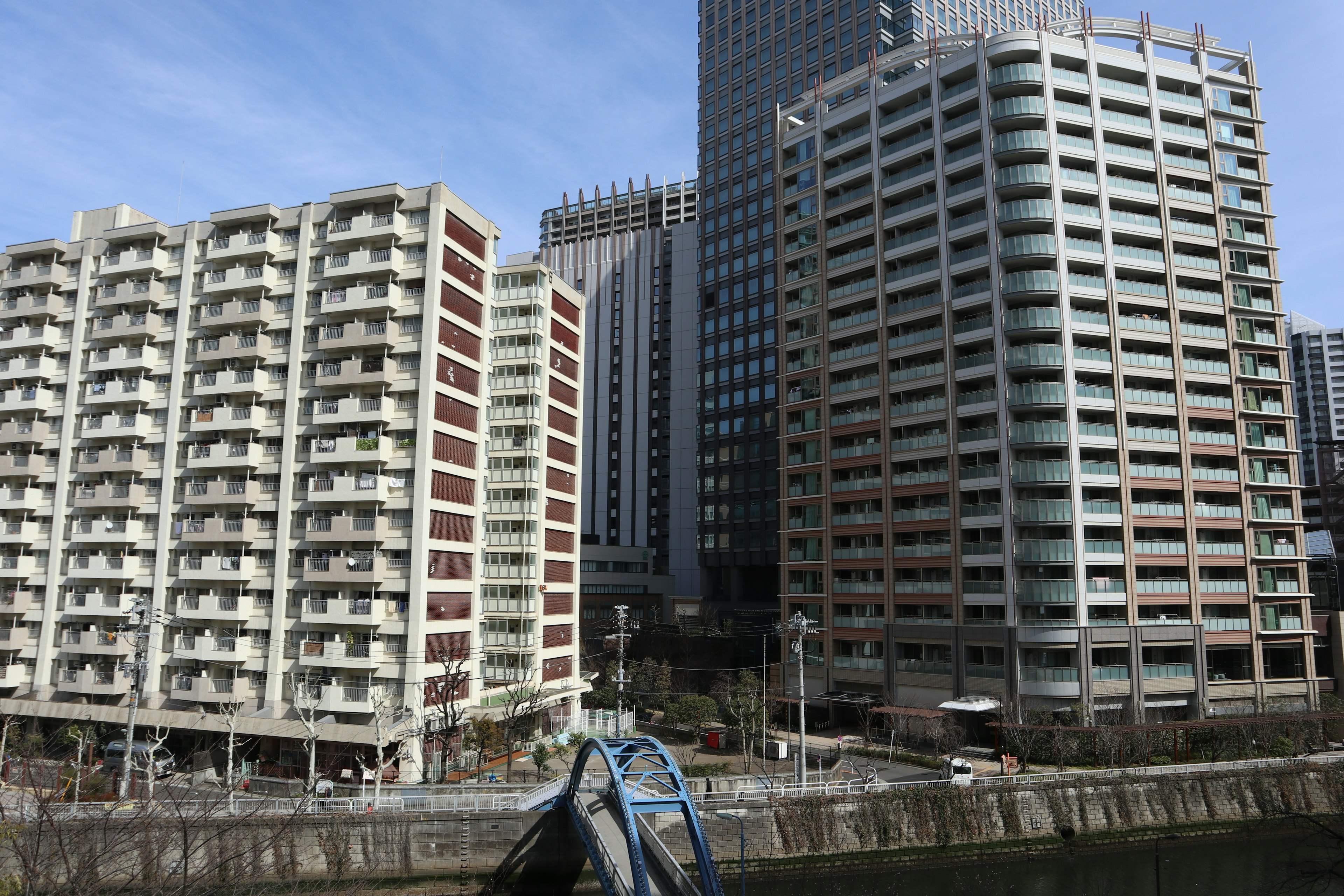 Urban landscape featuring high-rise buildings and residential apartments