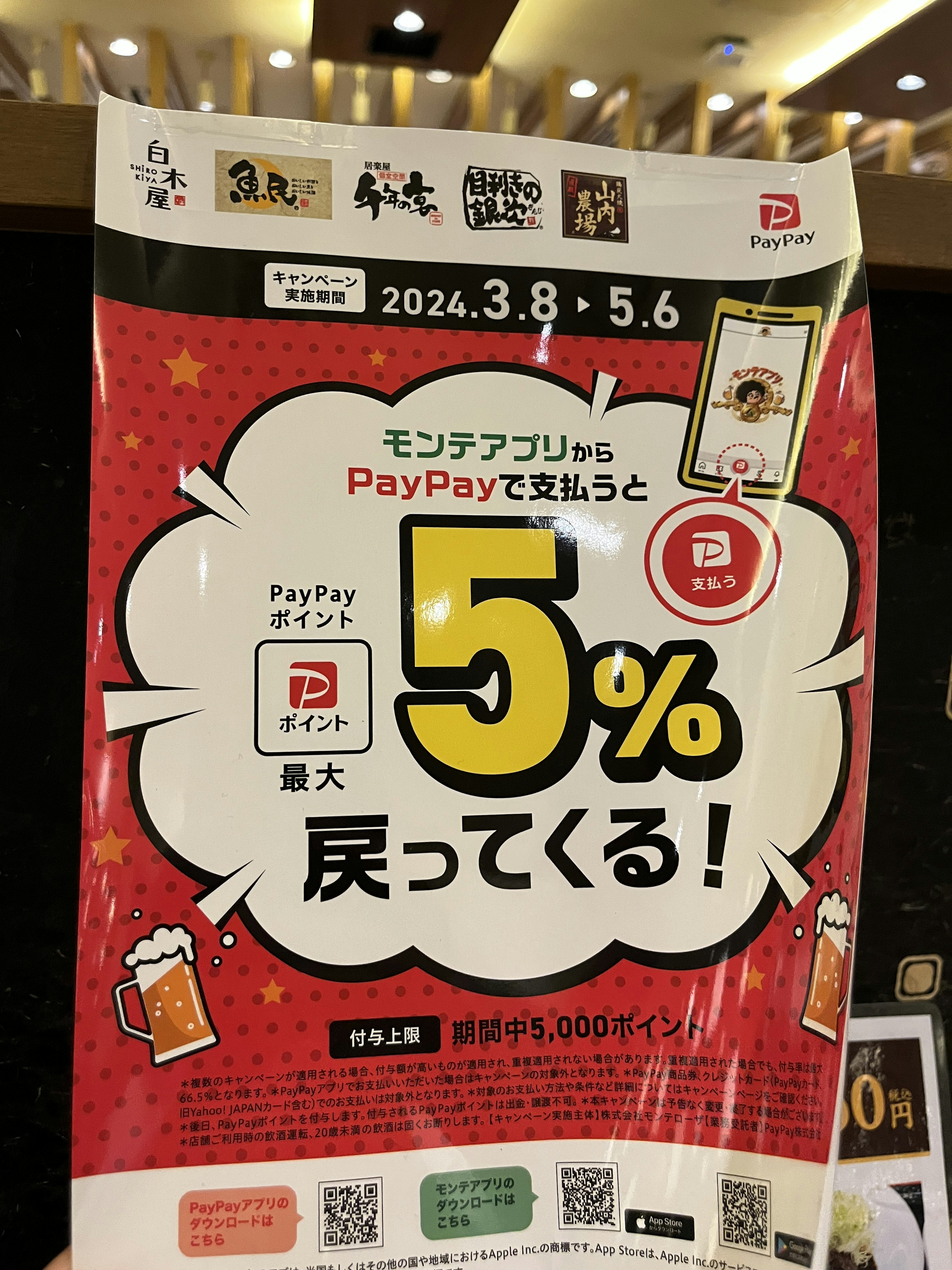 PayPay 5% 返現公告海報